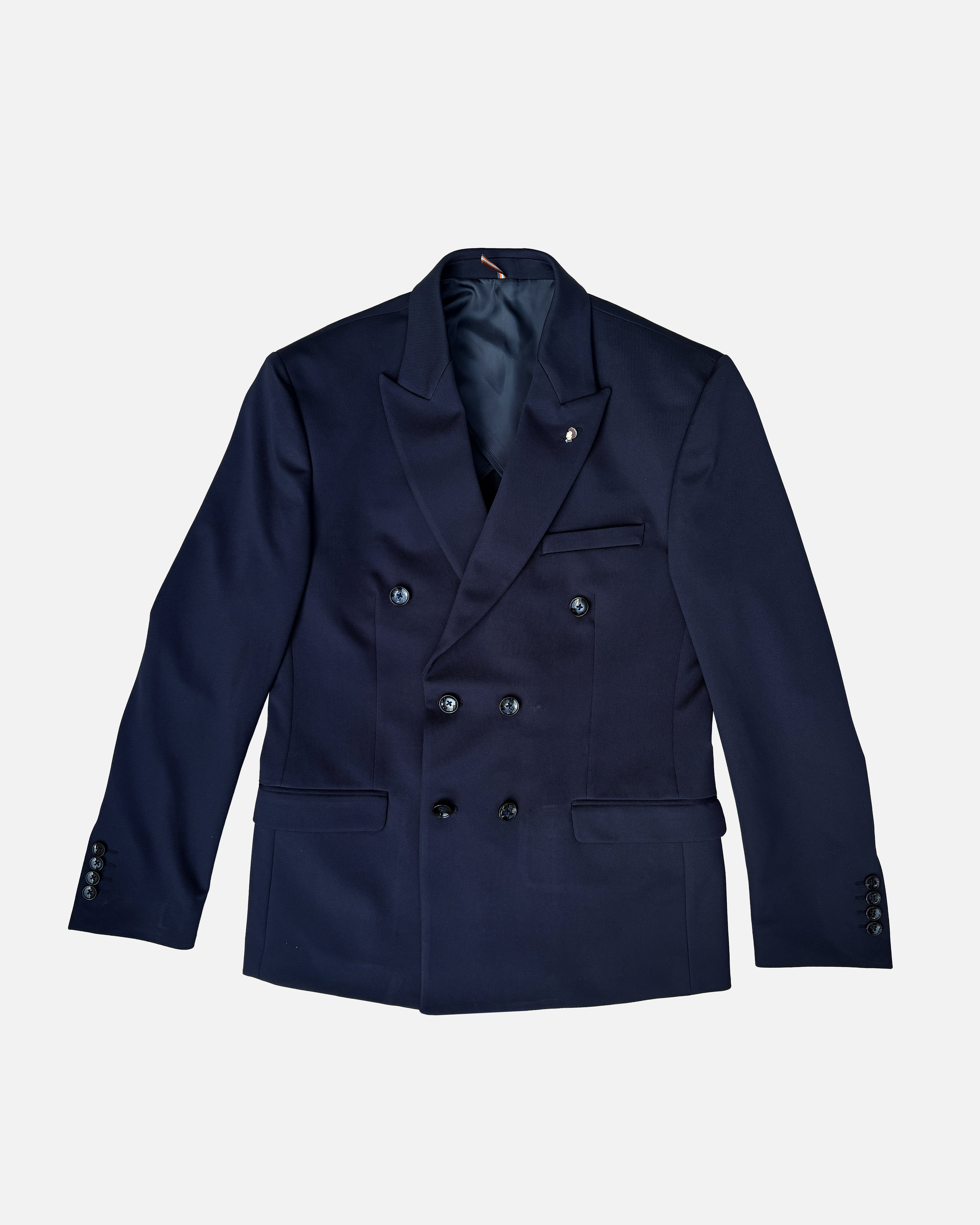 Bare Brown Double Breasted Knit Blazer - Navy