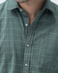 Bare Brown Checkered Cotton Green Shirt