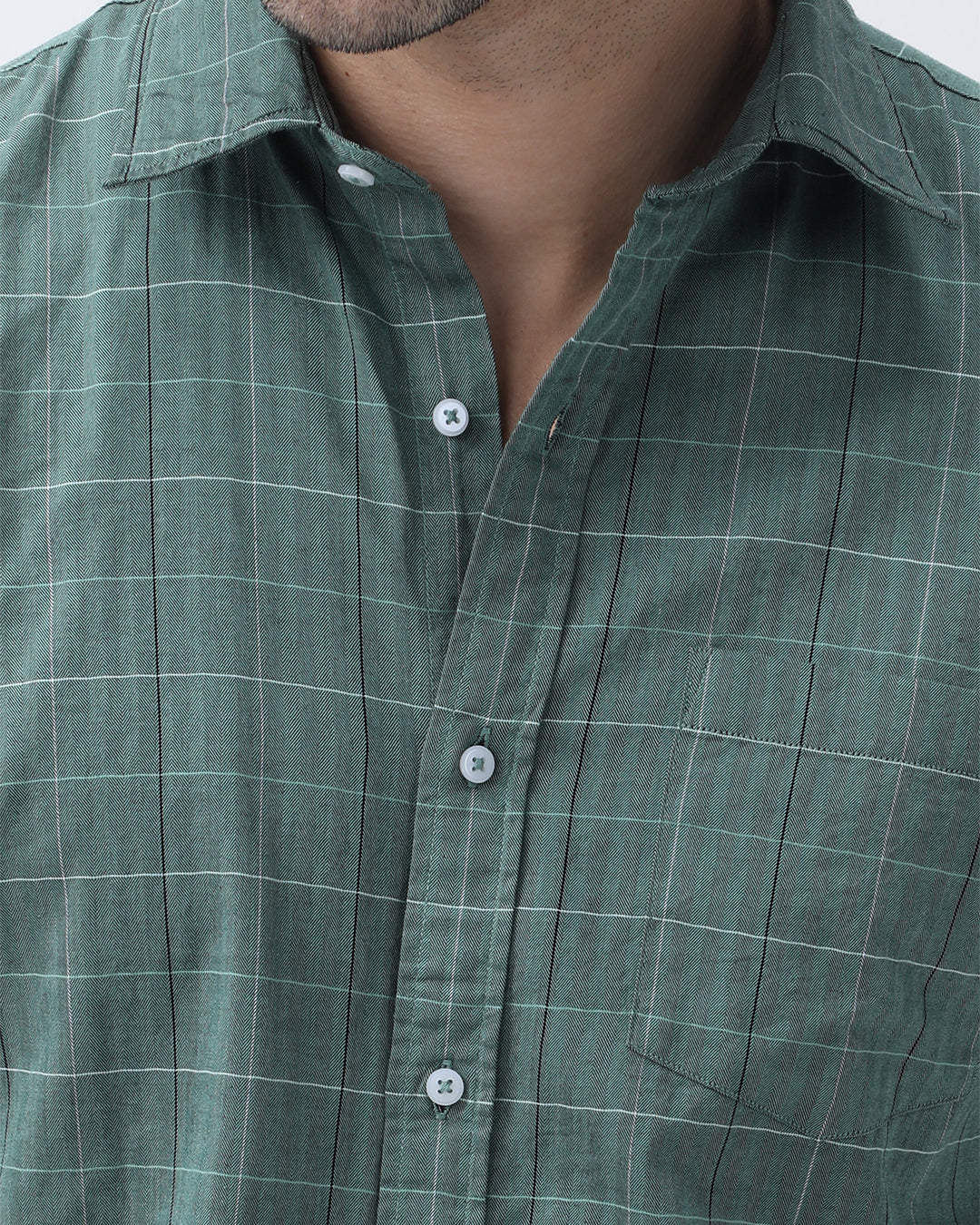 Bare Brown Checkered Cotton Green Shirt