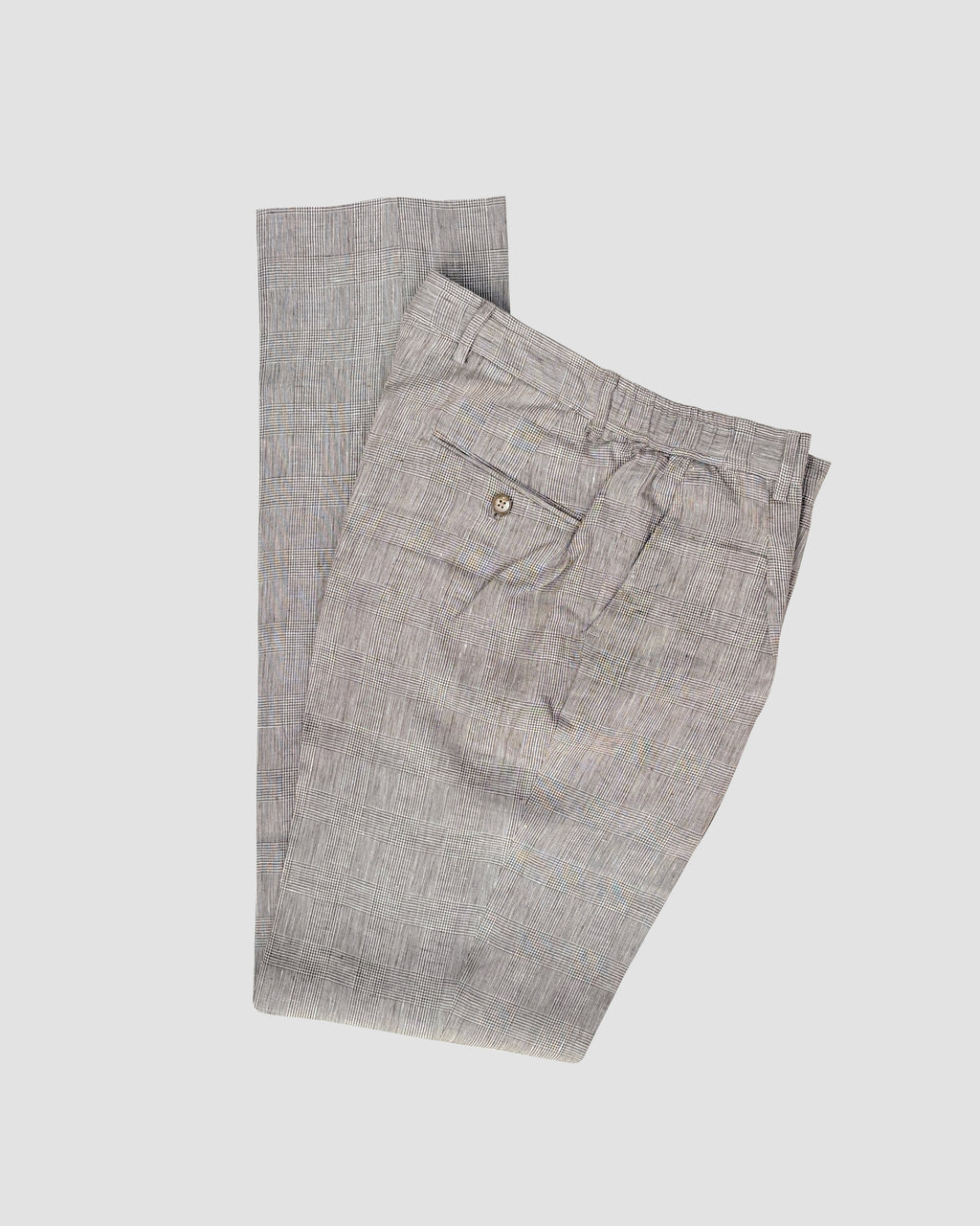 Bare Brown Relax Fit Linen Check Trouser with side Elastic - Brown