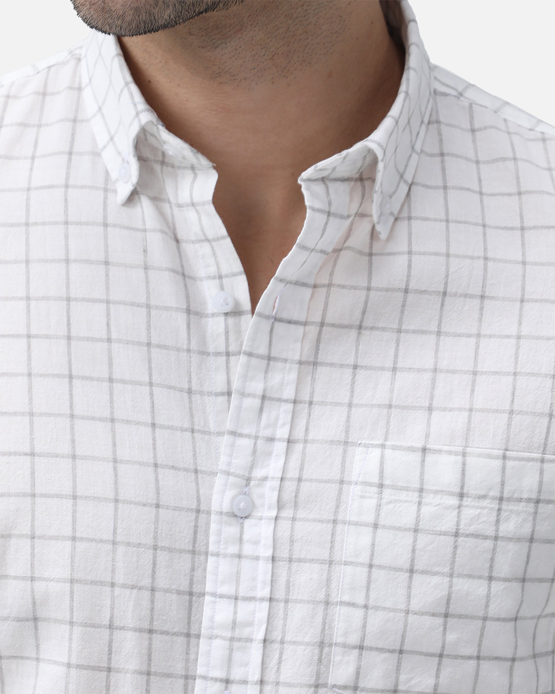 Bare Brown Checkered Cotton Shirt - White