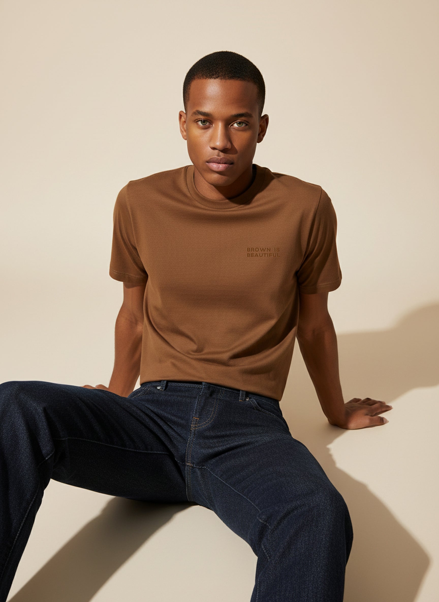 Bare Brown Brown Slim Fit Crew Neck T-Shirt