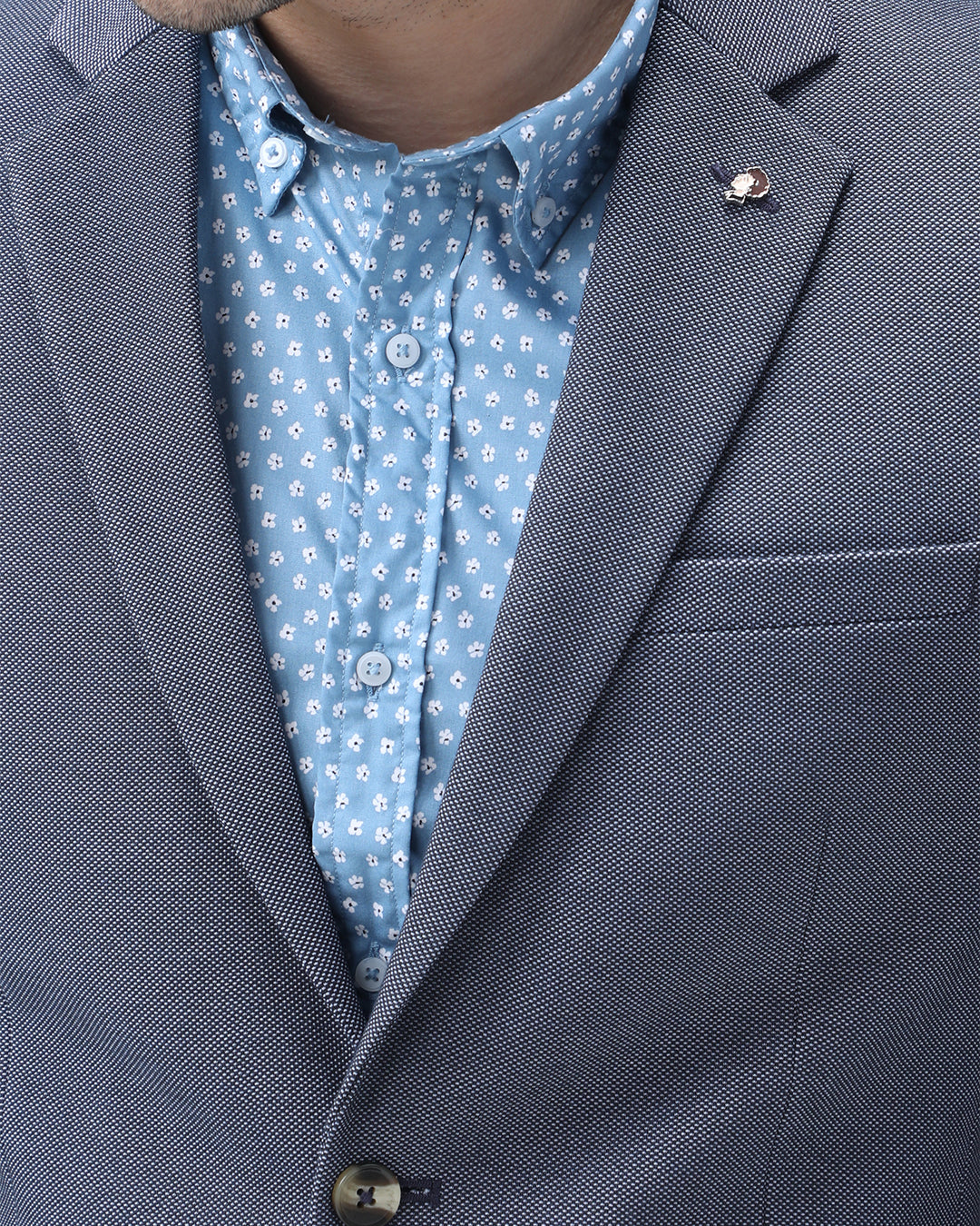 Bare Brown Knit Blazer - Blue