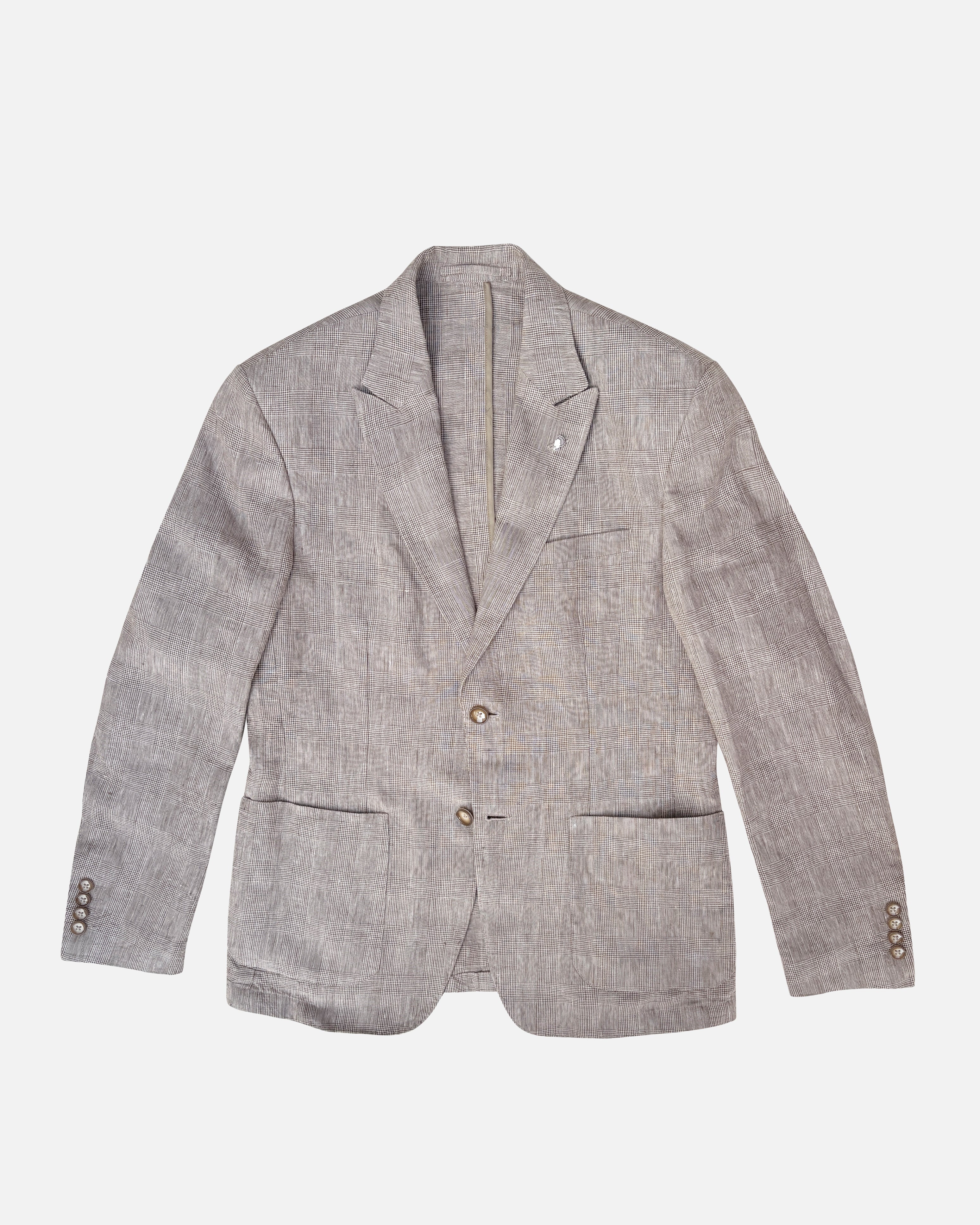 Bare Brown Linen Blazer - Brown Checkered