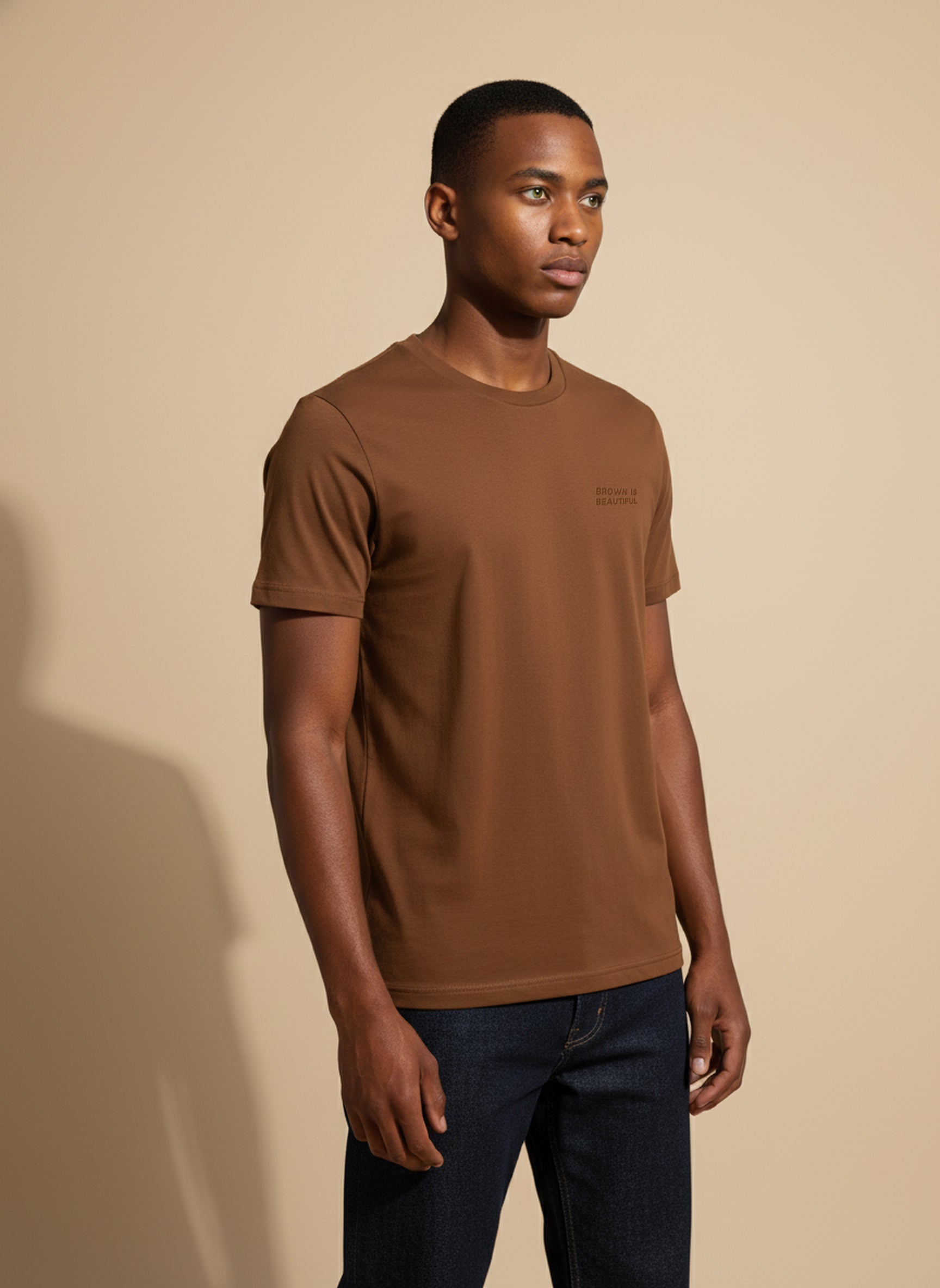 Bare Brown Brown Slim Fit Crew Neck T-Shirt