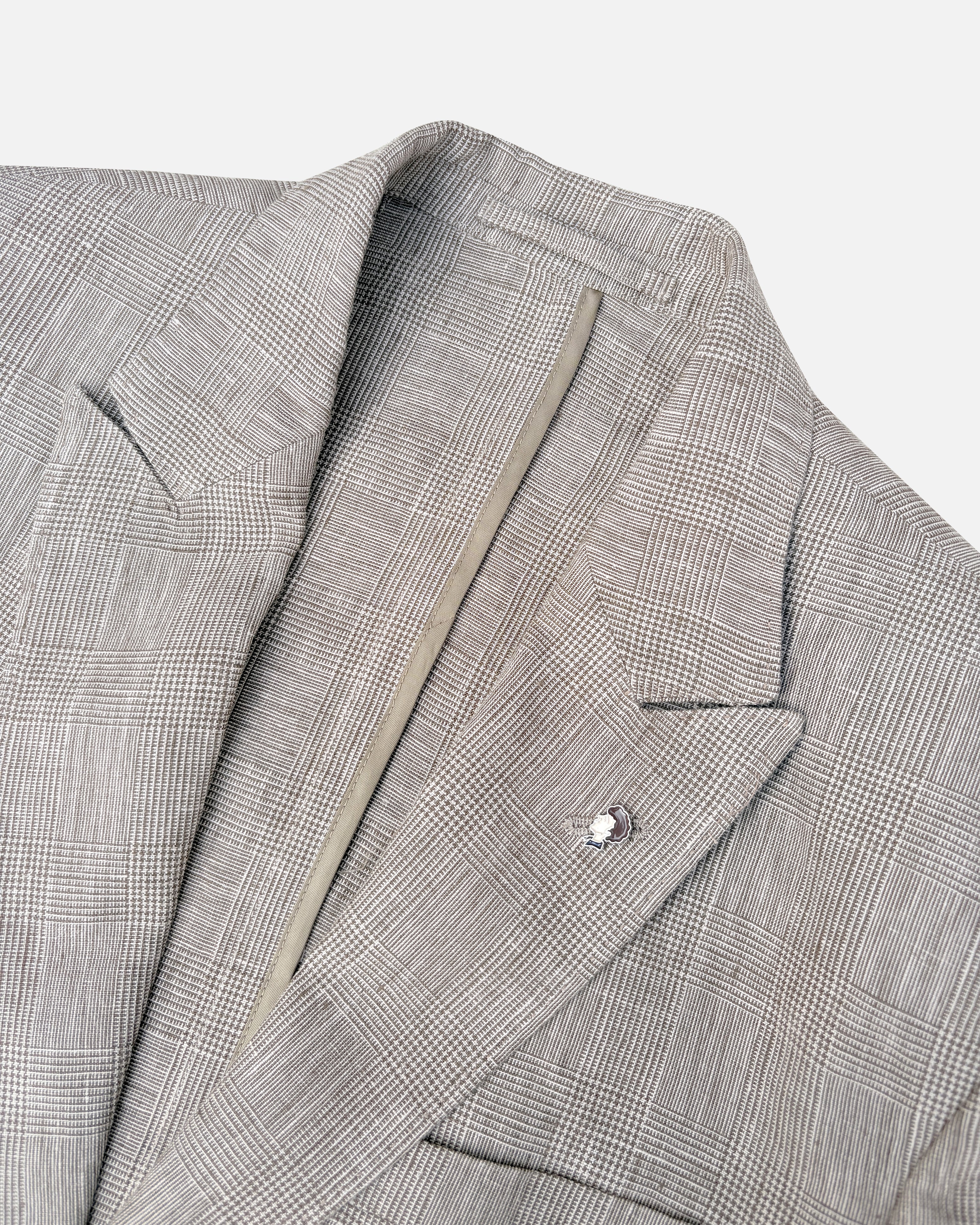 Bare Brown Linen Blazer - Brown Checkered