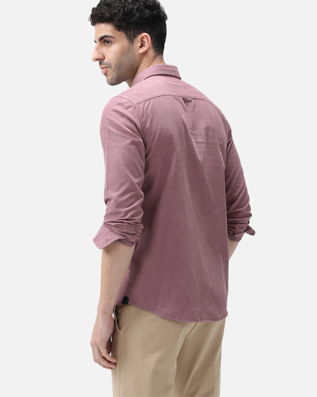 Bare Brown Corduroy Cotton Shirt, Slim Fit with Full Sleeves - Pink