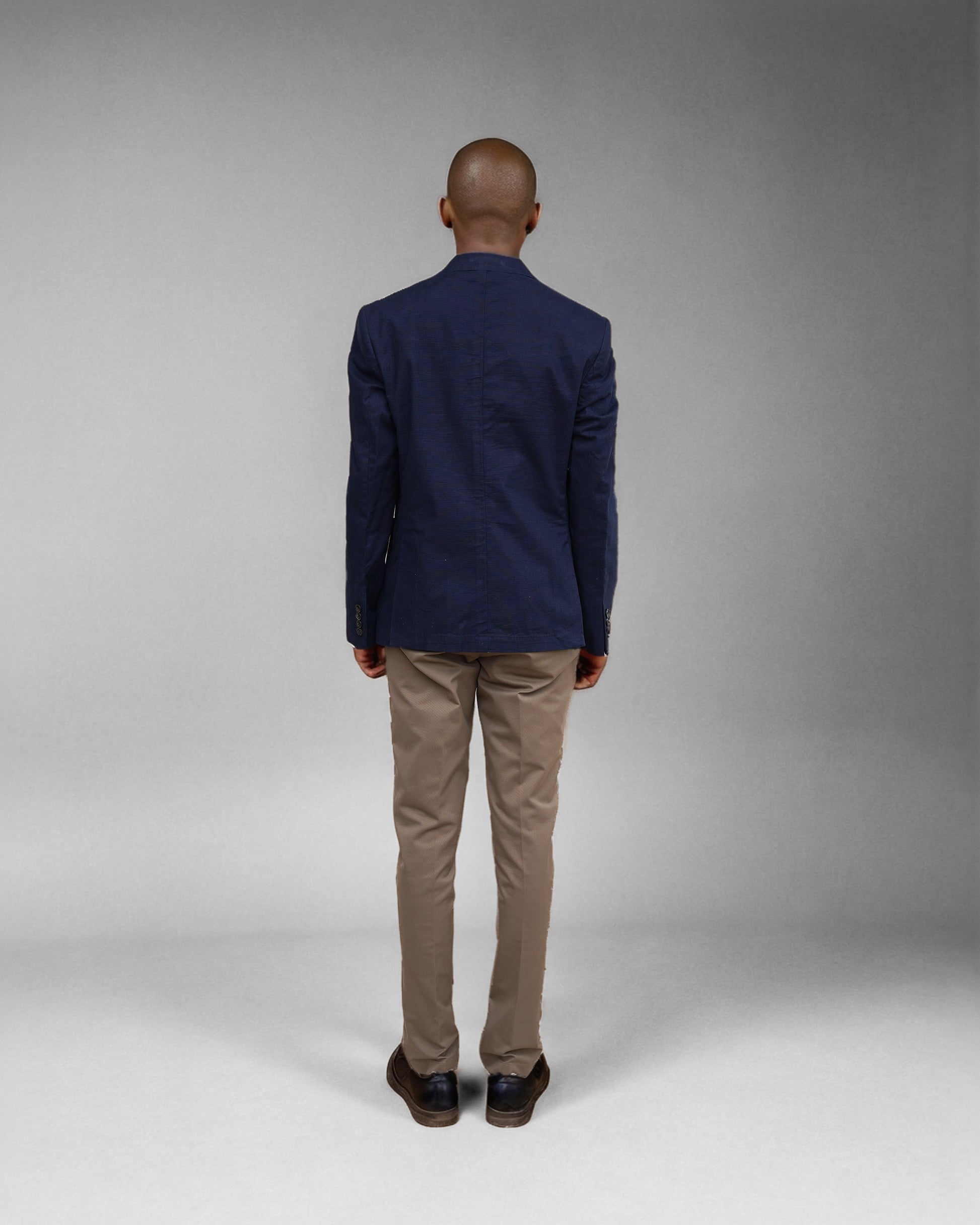 Bare Brown Casual Checkered Woven Blazer - Navy