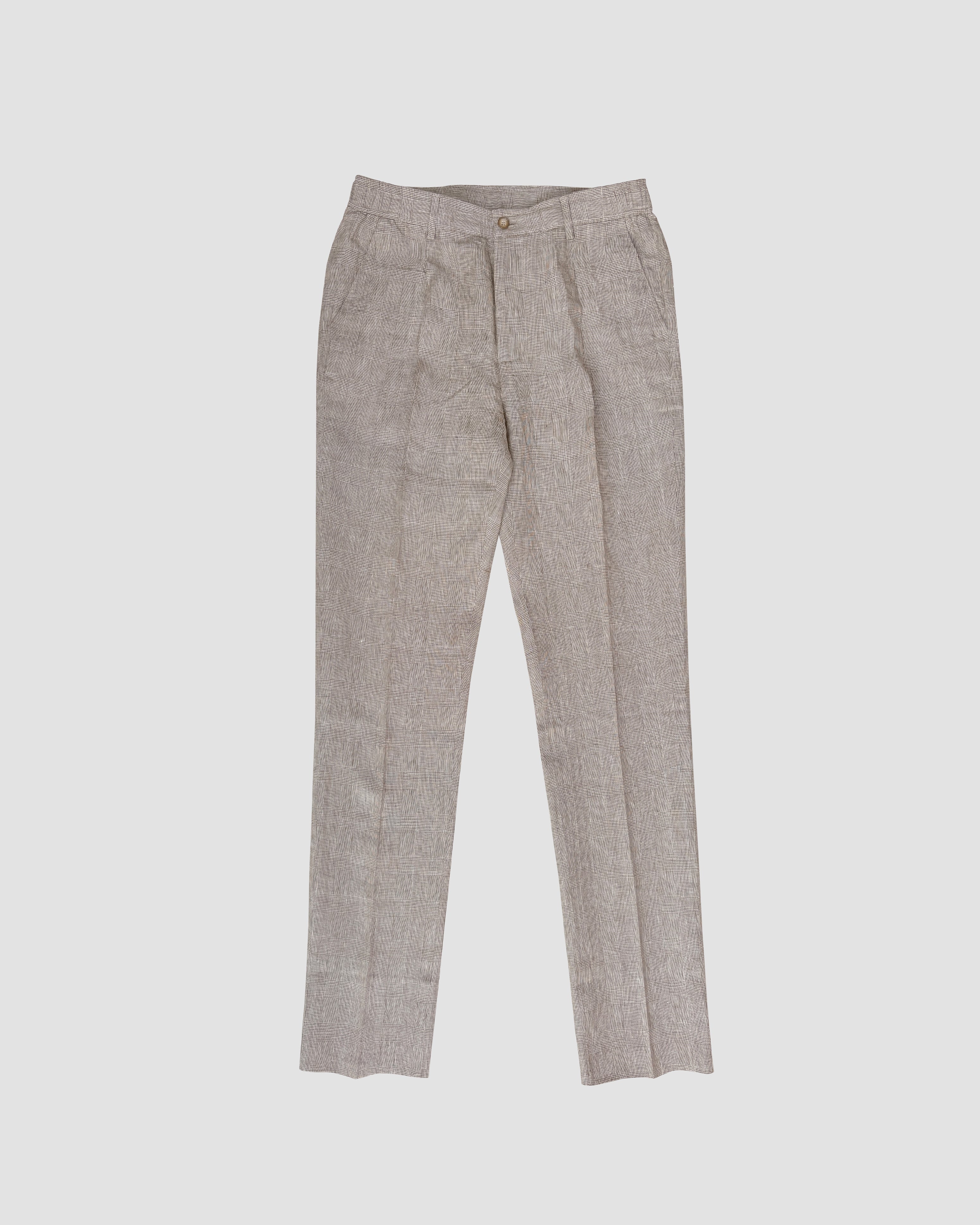 Bare Brown Relax Fit Linen Check Trouser with side Elastic - Brown