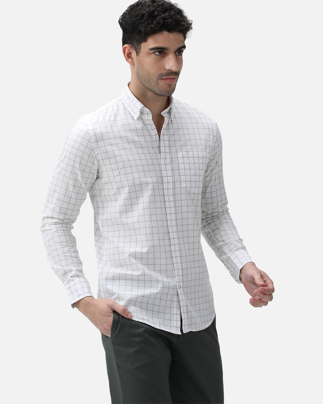 Bare Brown Checkered Cotton Shirt - White