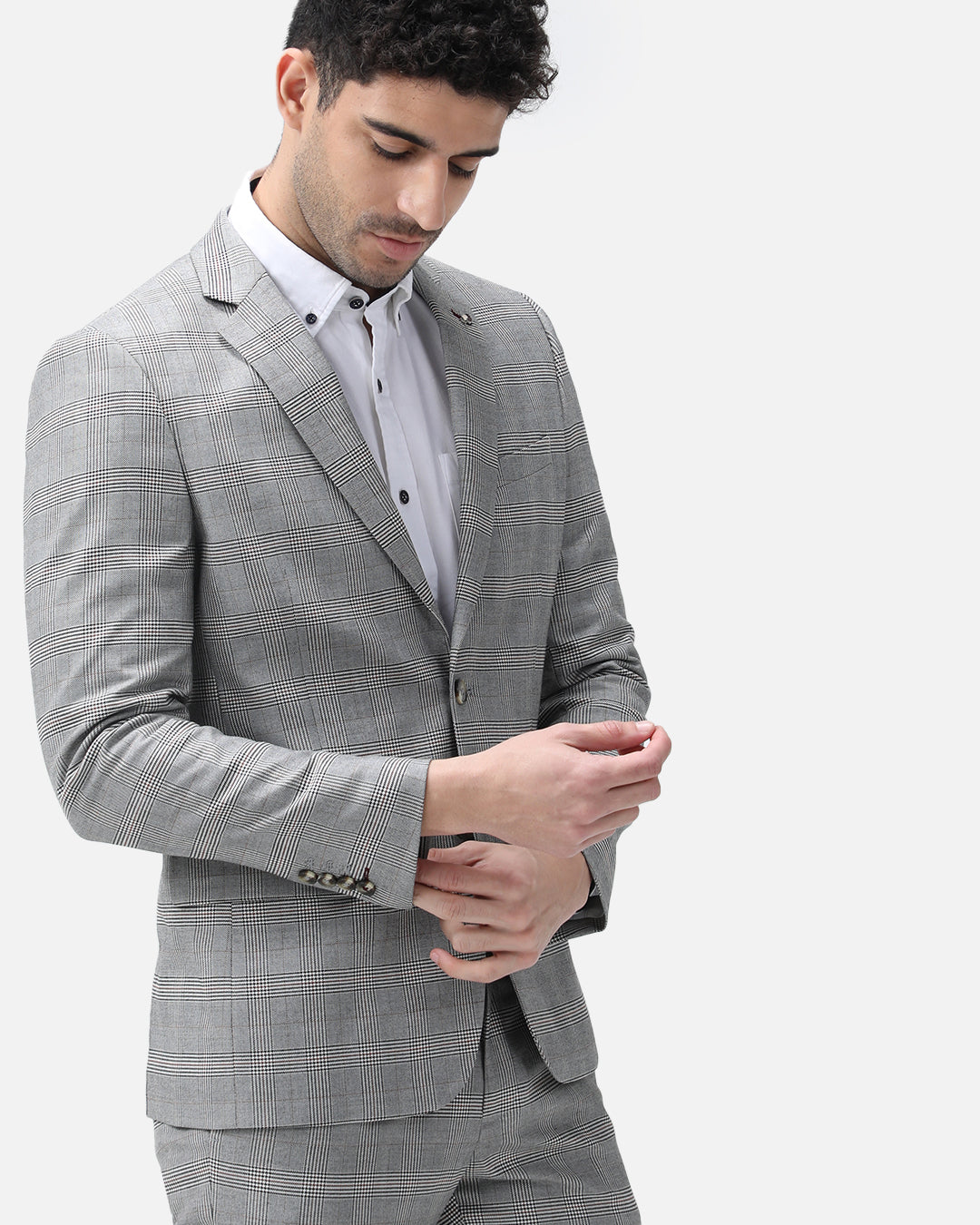 Bare Brown Casual Checkered Blazer - Grey
