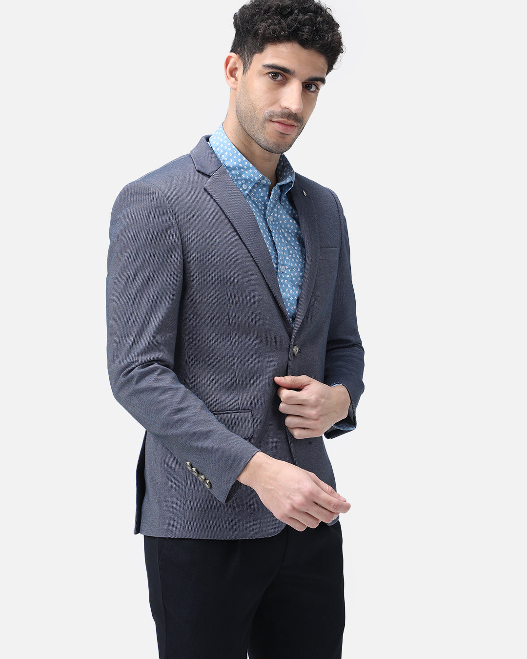 Bare Brown Knit Blazer - Blue