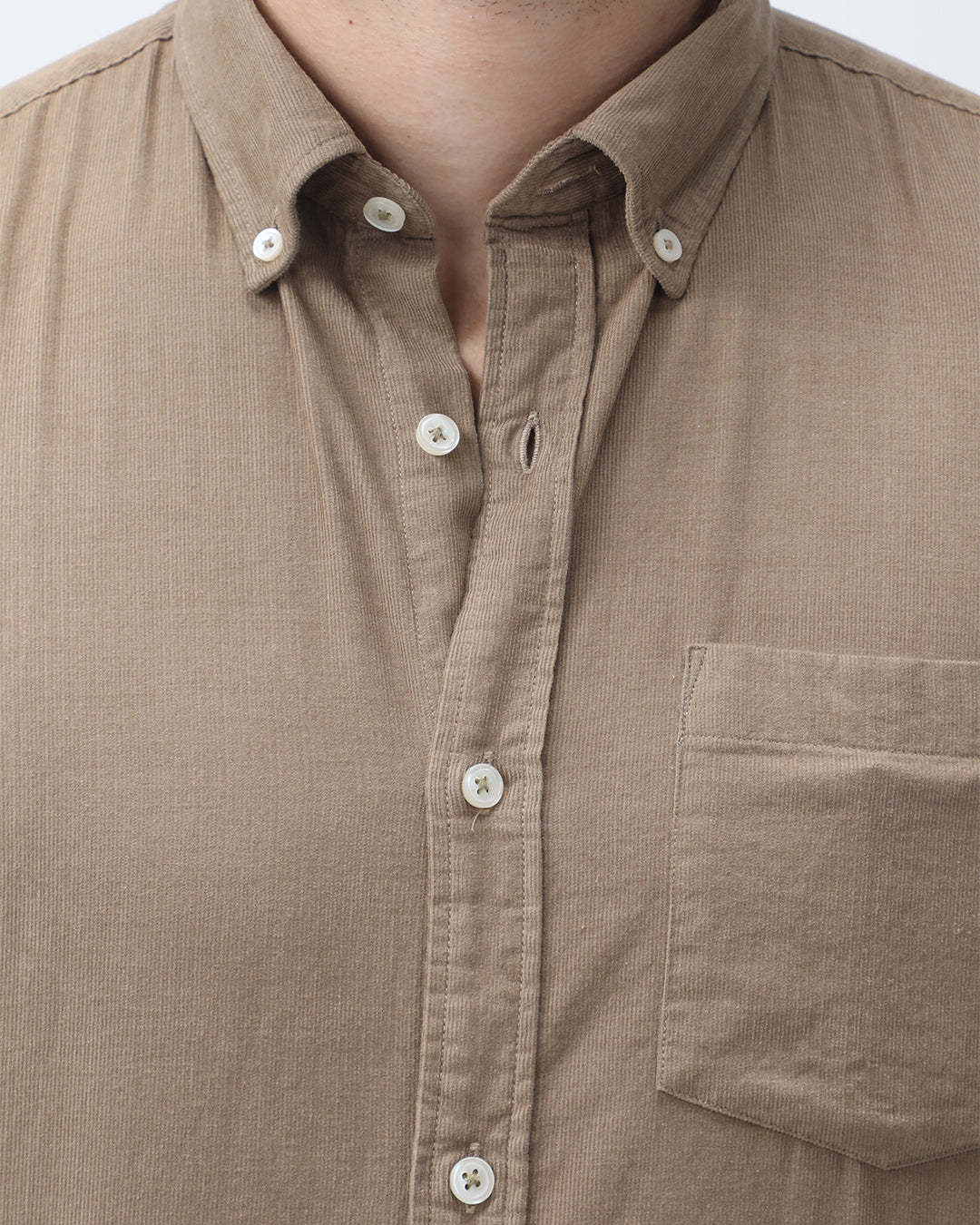 Bare Brown Corduroy Cotton Shirt, Slim Fit with Full Sleeves - Brown