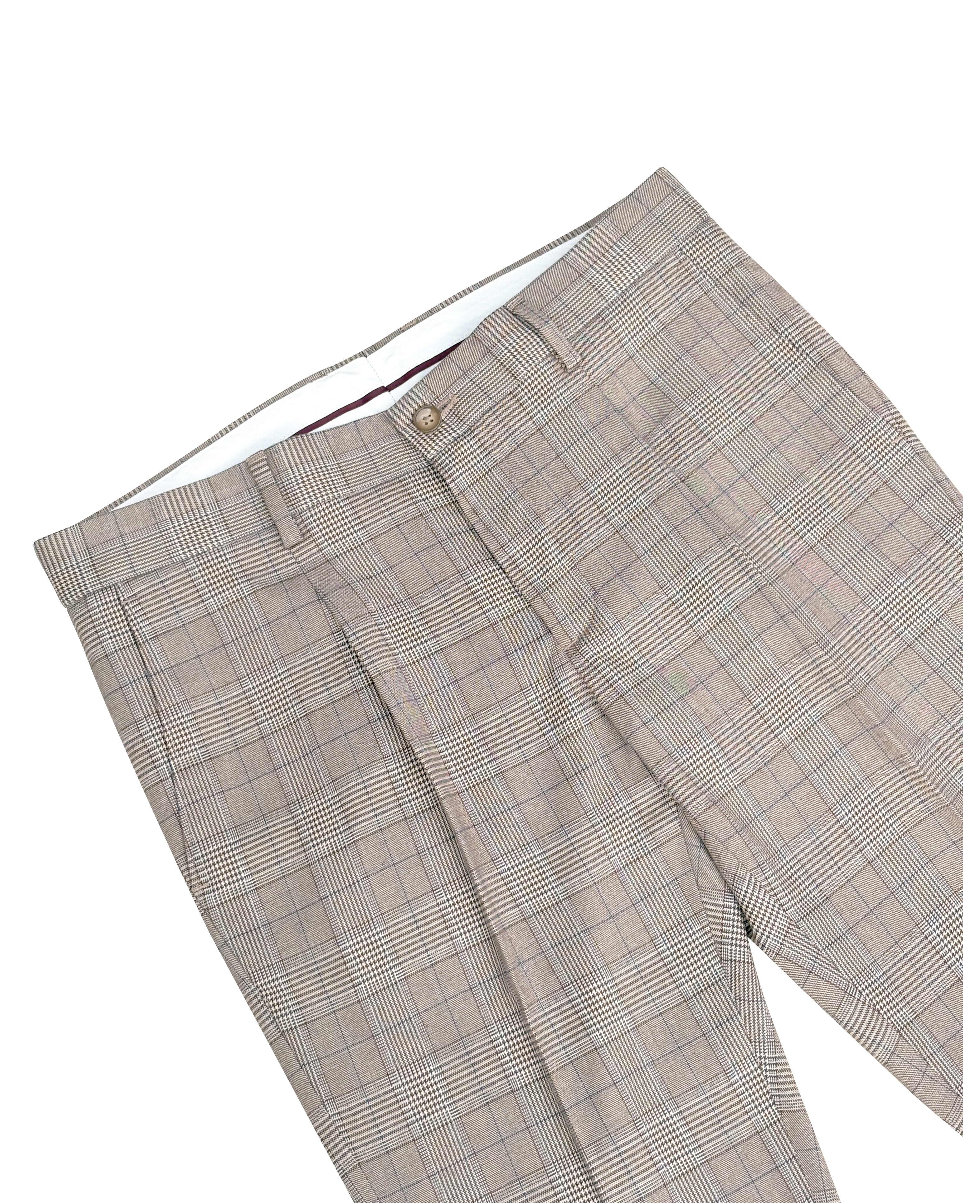 Bare Brown Slim Fit Check Trouser - Light Brown