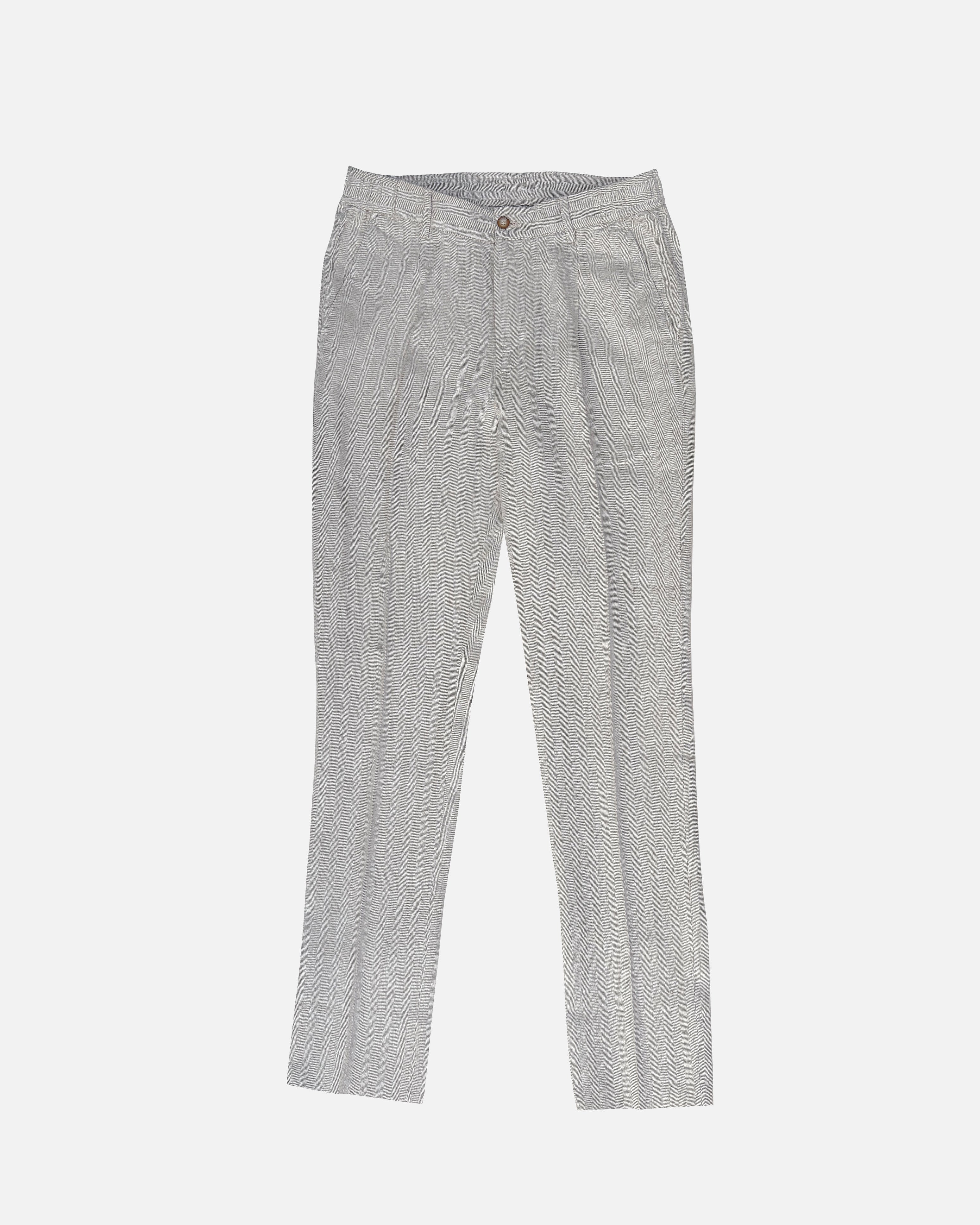 Bare Brown Relax Fit Linen Trouser with side Elastic - Beige