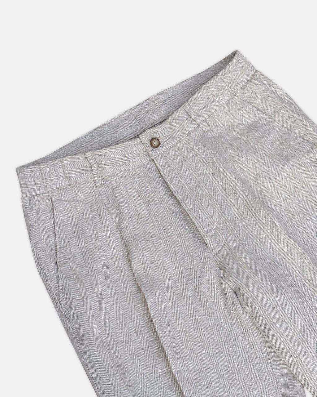 Bare Brown Relax Fit Linen Trouser with side Elastic - Beige