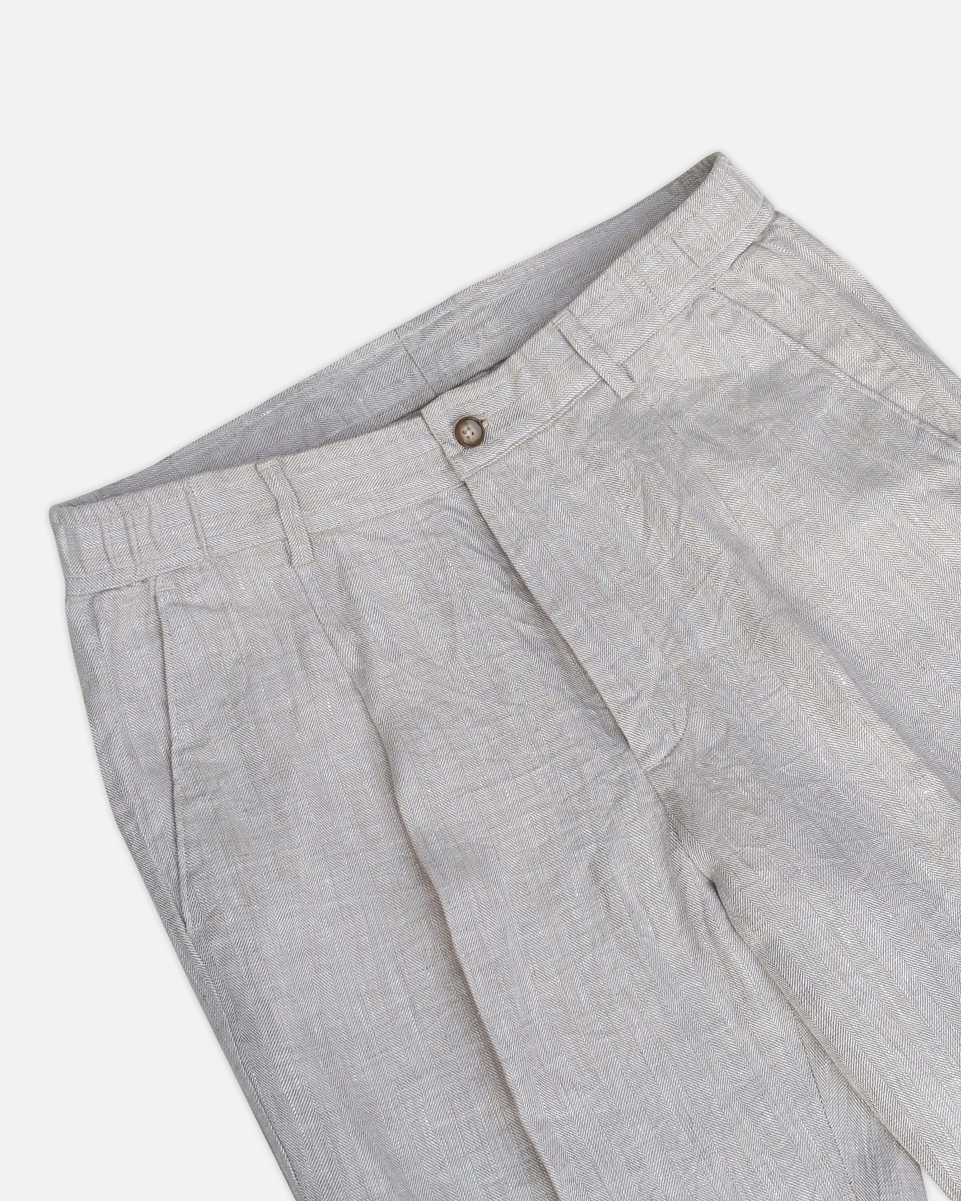 Bare Brown Relax Fit Linen Trouser with side Elastic - Beige