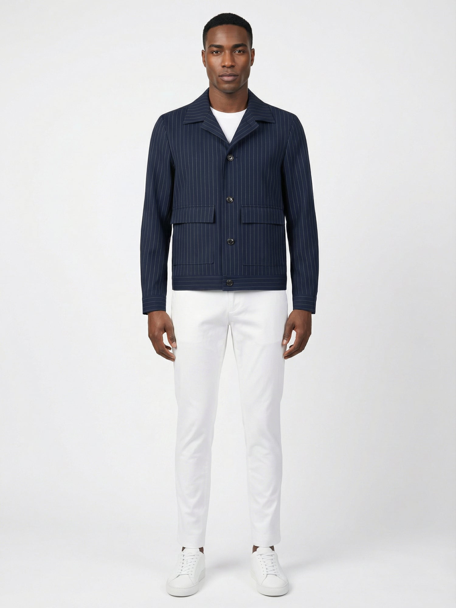 Bare Brown Striped Shacket - Navy