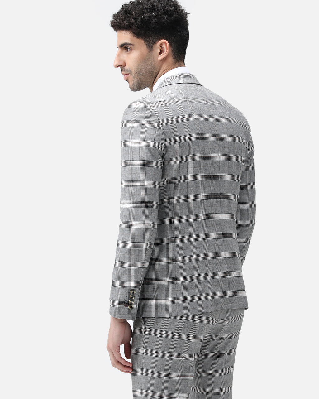 Bare Brown Casual Checkered Blazer - Grey