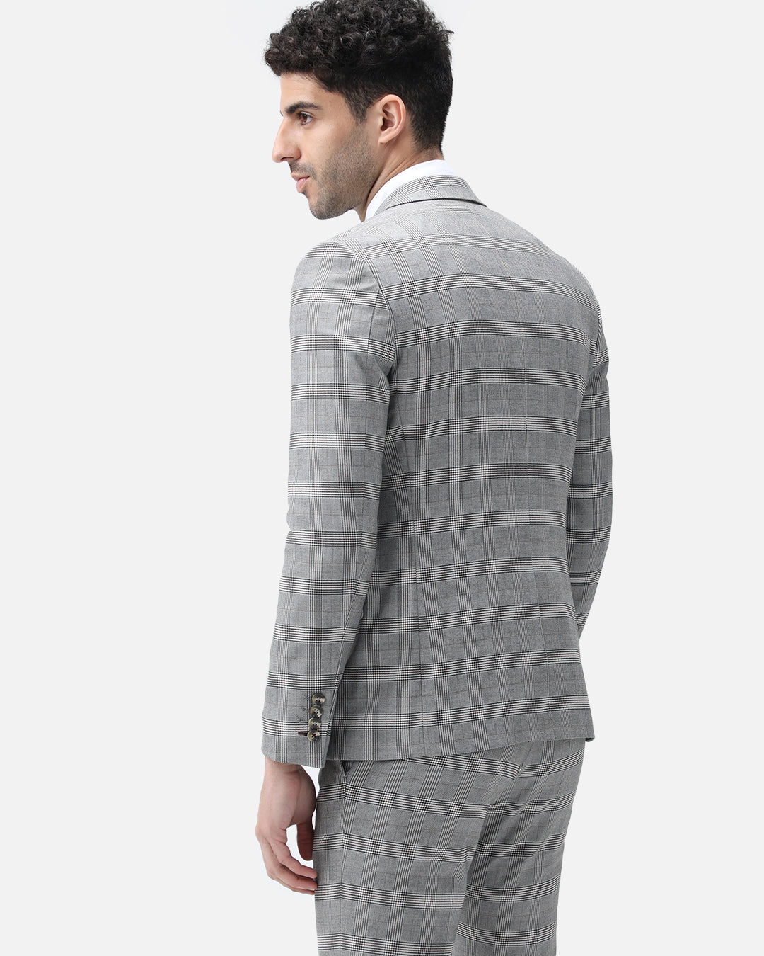 Bare Brown Casual Checkered Blazer - Grey