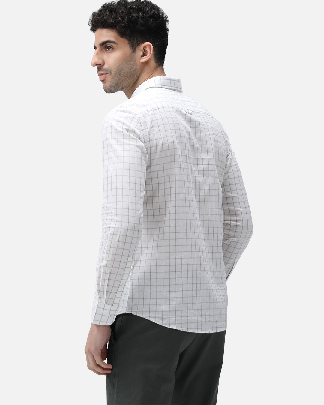 Bare Brown Checkered Cotton Shirt - White