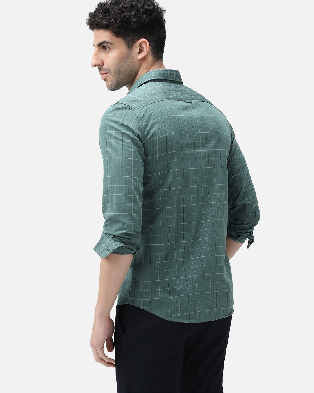 Bare Brown Checkered Cotton Green Shirt