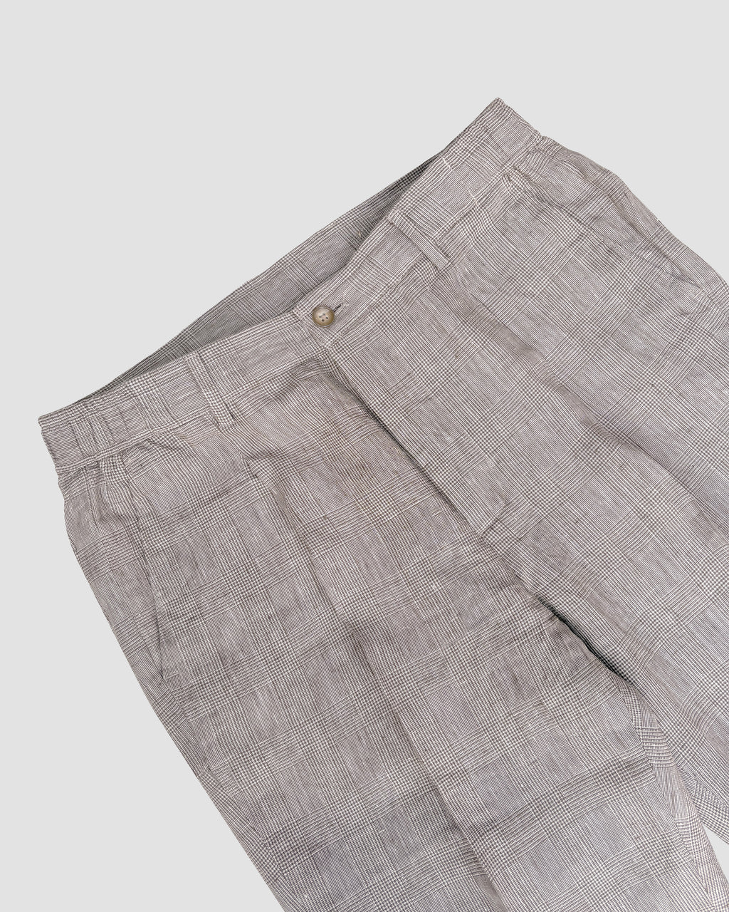 Bare Brown Relax Fit Linen Check Trouser with side Elastic - Brown