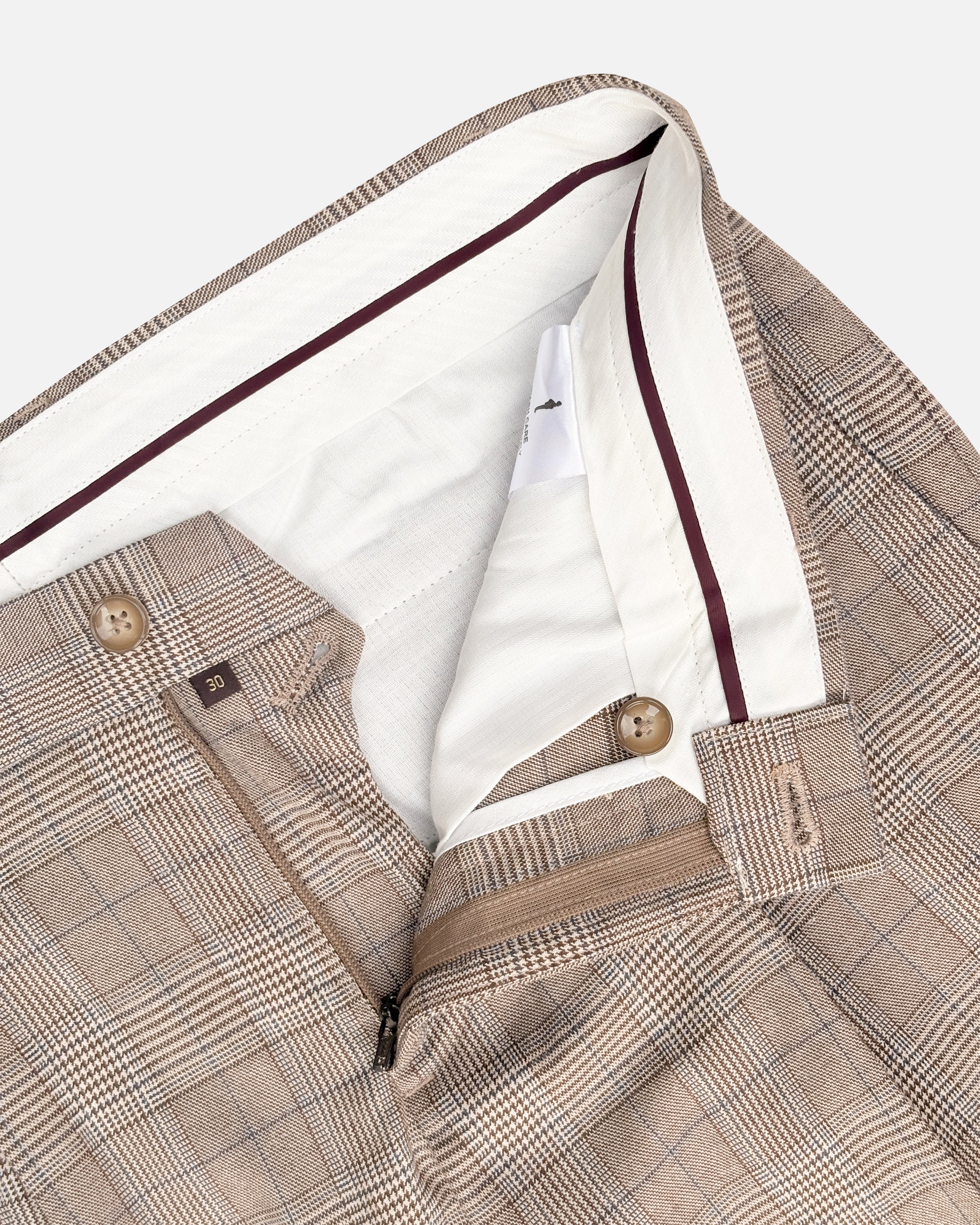 Bare Brown Slim Fit Check Trouser - Light Brown