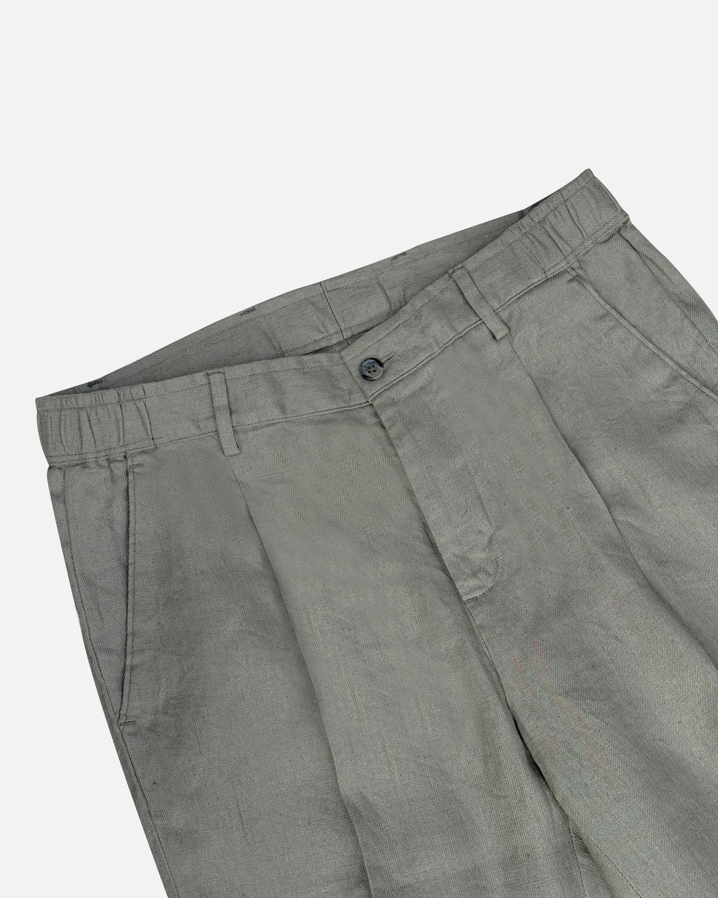 Bare Brown Relax Fit Linen Trouser with Side Elastic - Olive