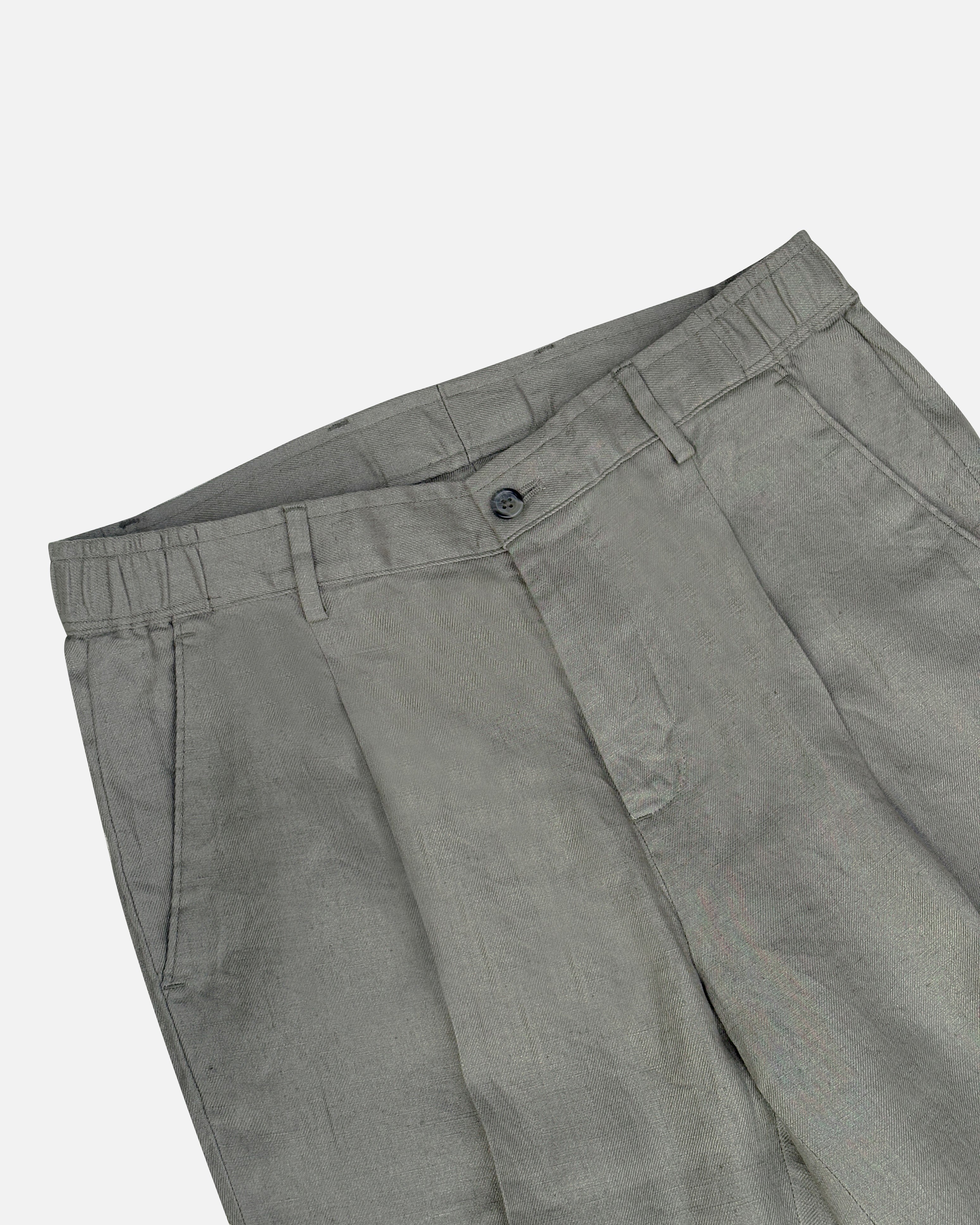 Bare Brown Relax Fit Linen Trouser with Side Elastic - Olive
