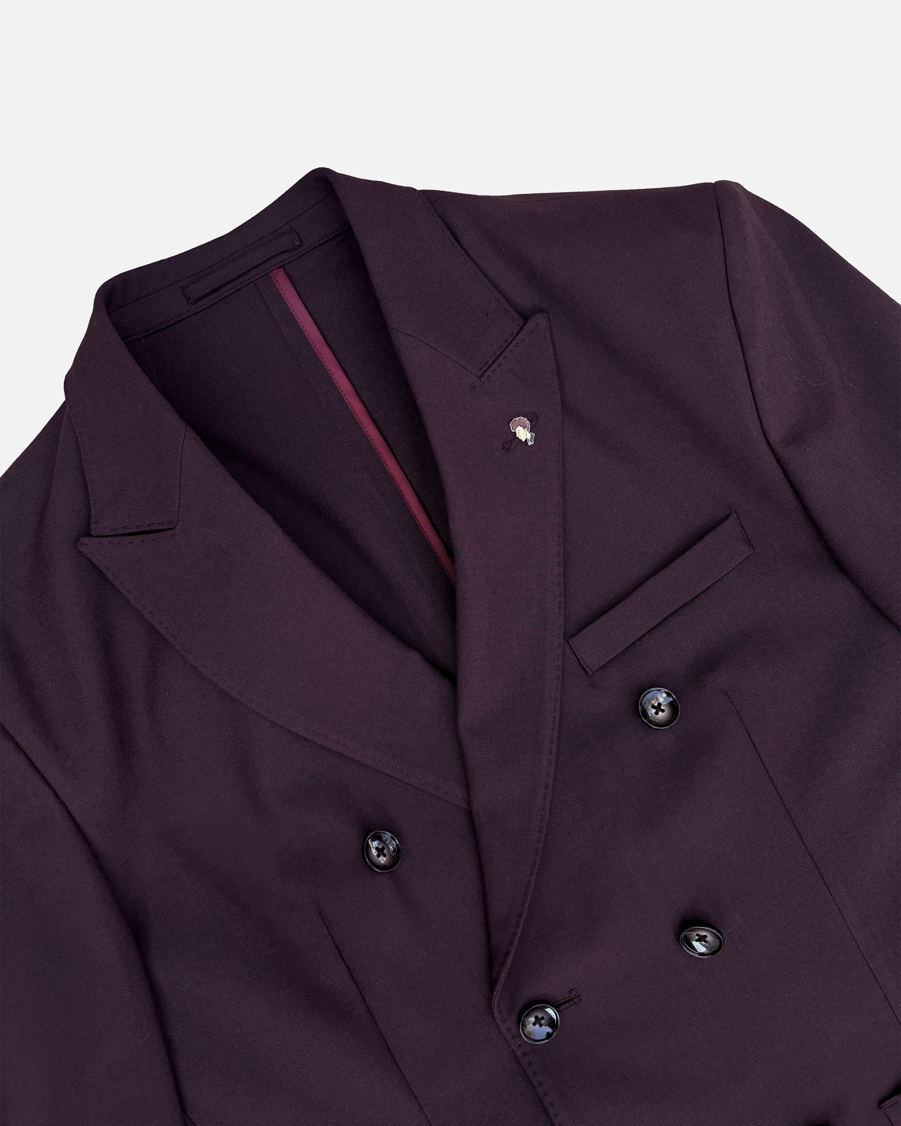 Bare Brown Double Breasted Woven Blazer- Wine