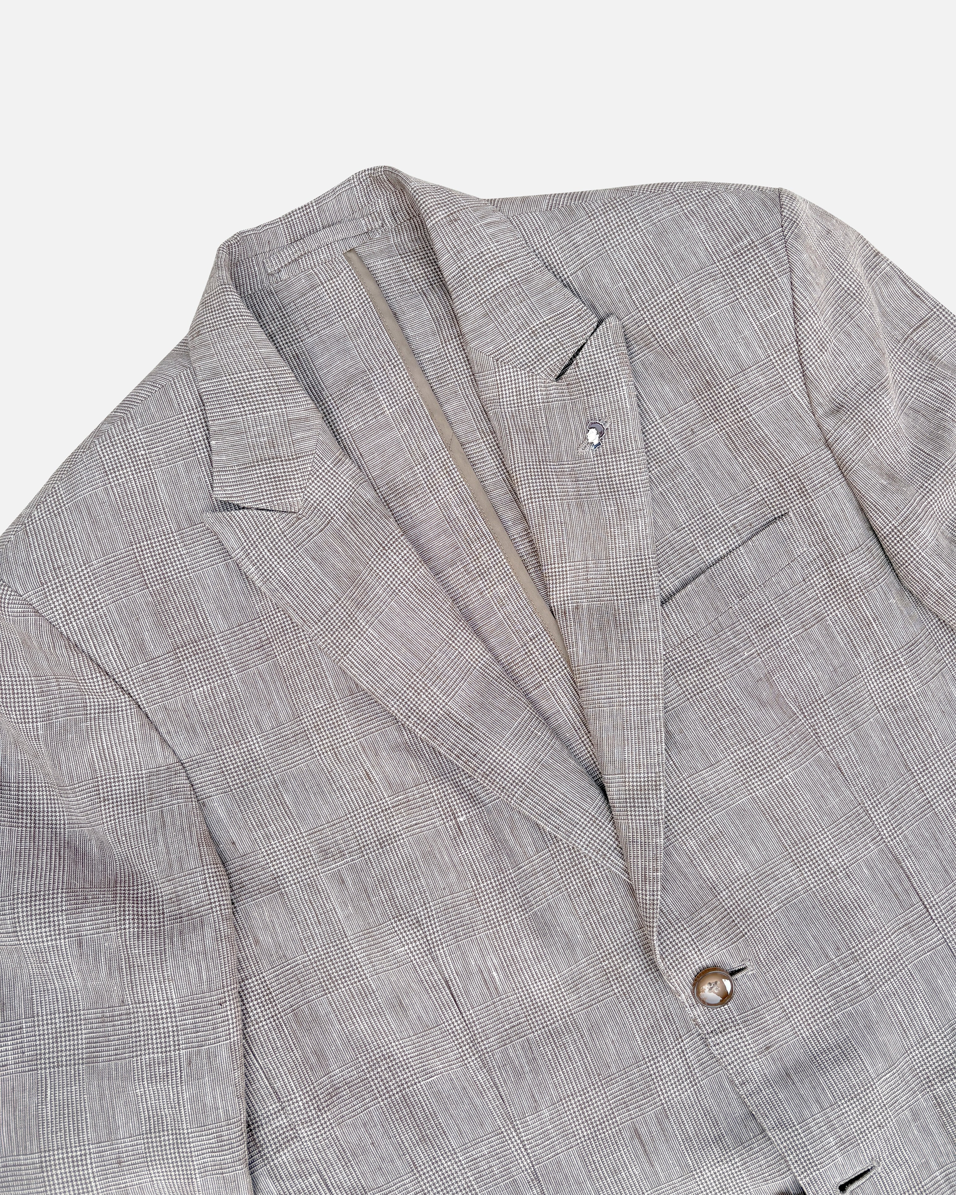Bare Brown Linen Blazer - Brown Checkered