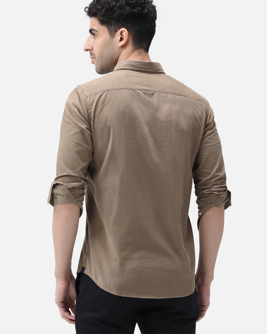 Bare Brown Corduroy Cotton Shirt, Slim Fit with Full Sleeves - Brown