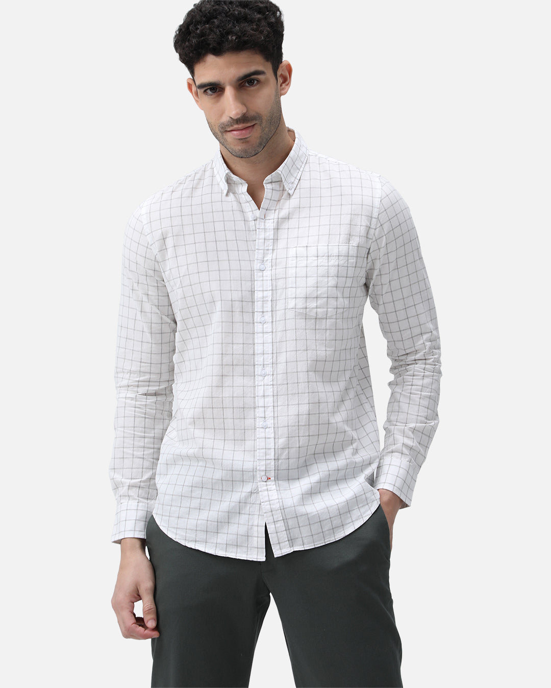 Bare Brown Checkered Cotton Shirt - White