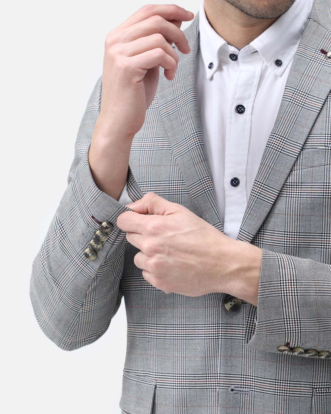 Bare Brown Casual Checkered Blazer - Grey