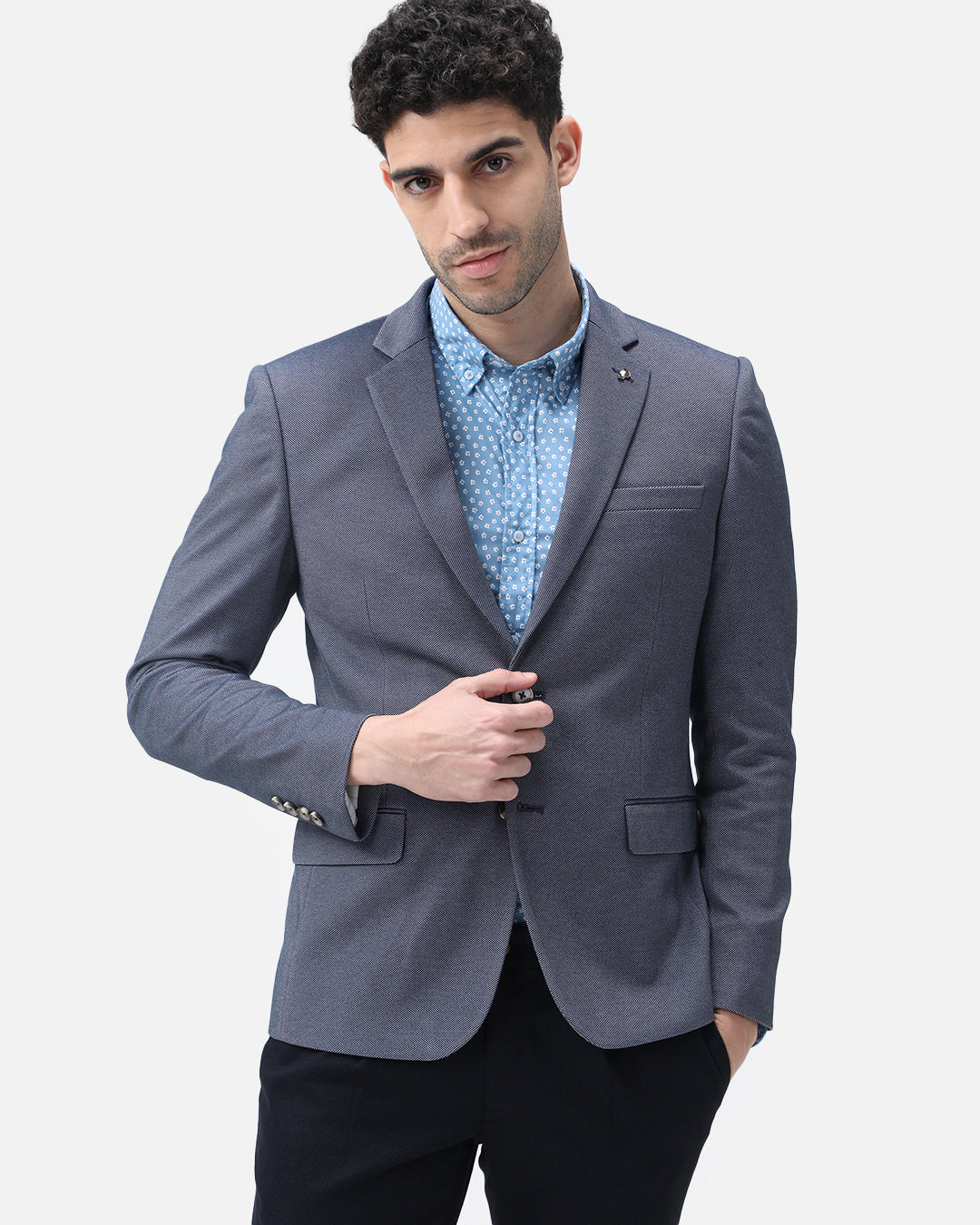 Bare Brown Knit Blazer - Blue