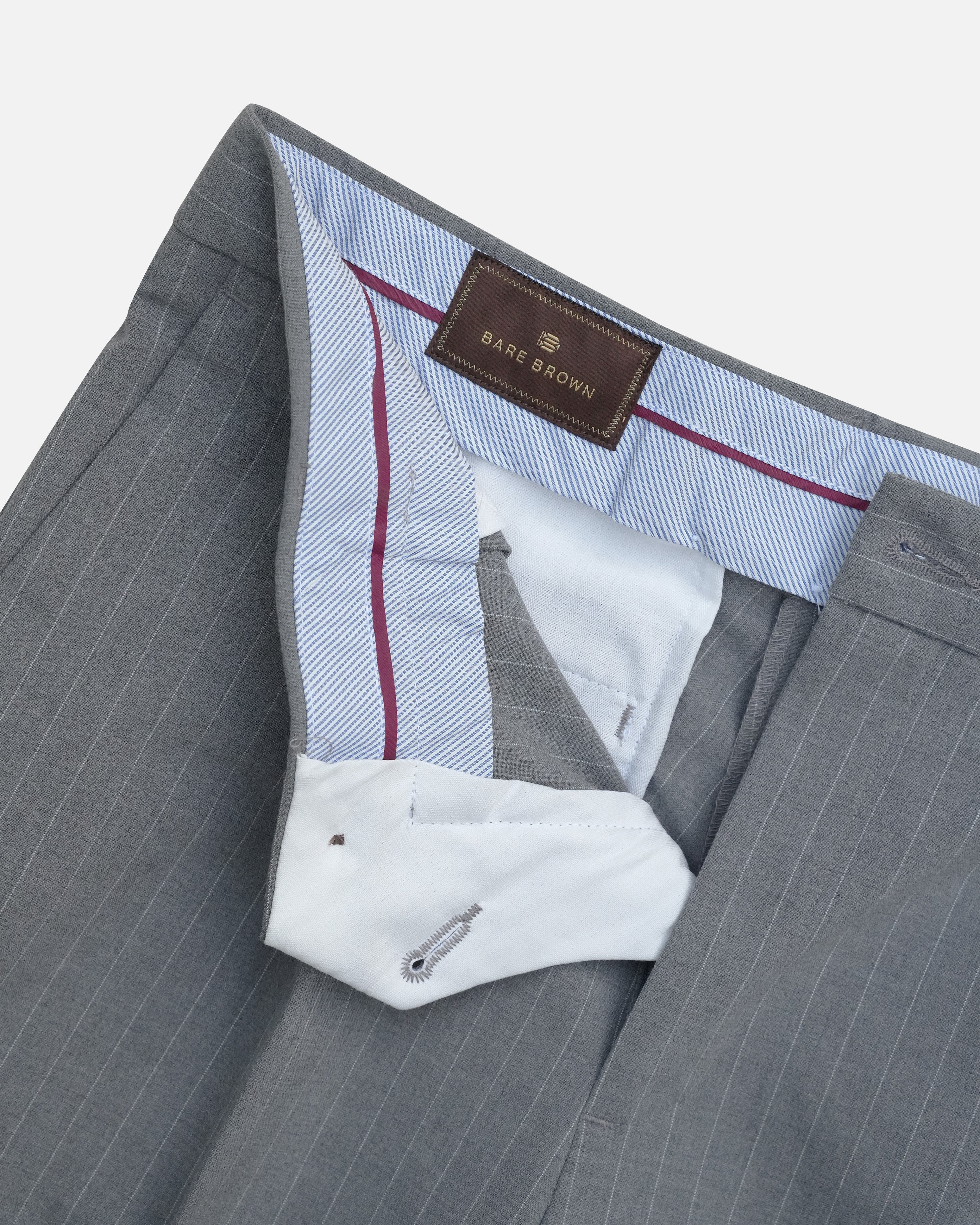 Bare Brown Relax Fit  Stripe Trouser - Grey