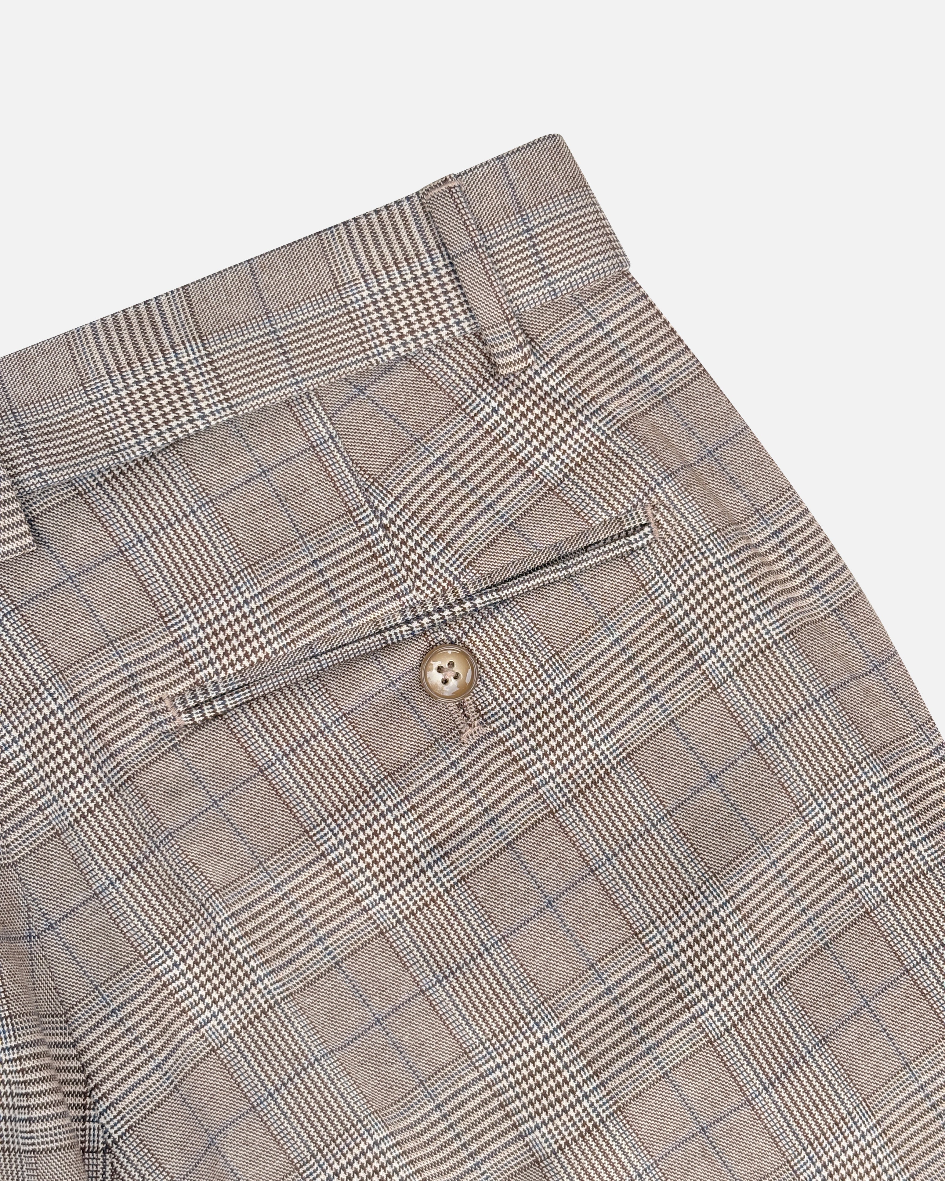 Bare Brown Slim Fit Check Trouser - Light Brown