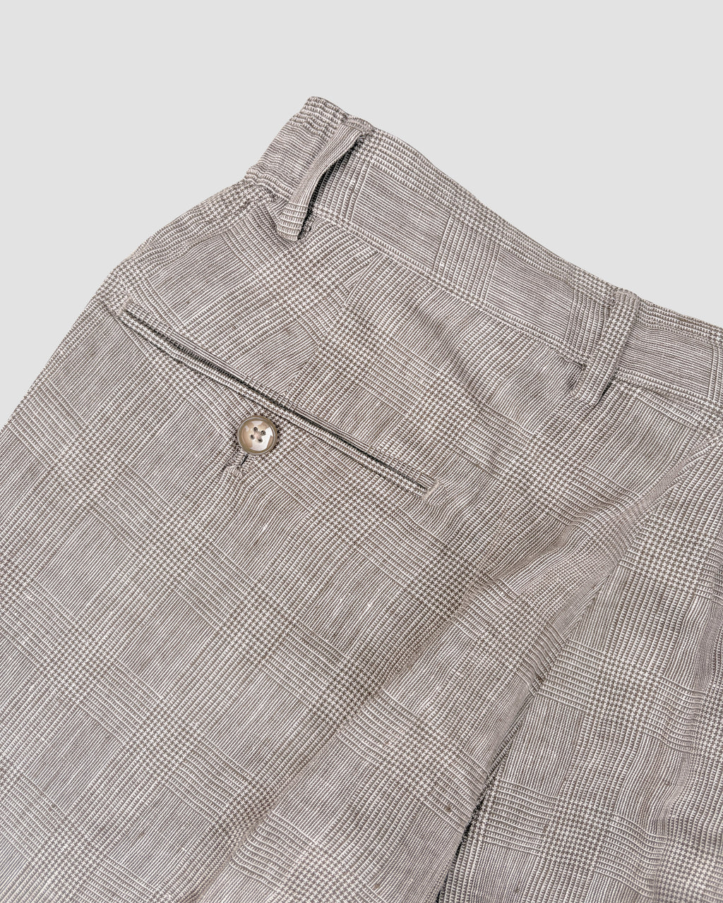 Bare Brown Relax Fit Linen Check Trouser with side Elastic - Brown