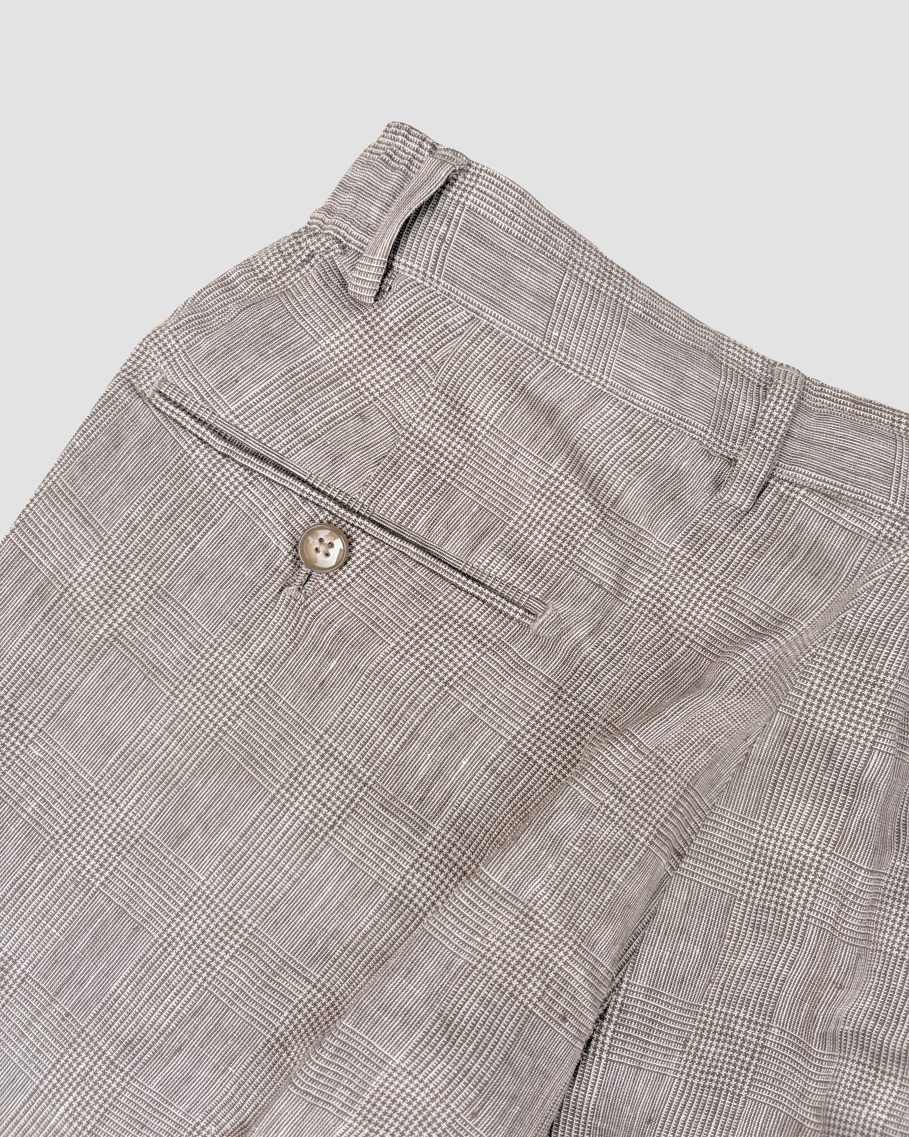 Bare Brown Relax Fit Linen Check Trouser with side Elastic - Brown
