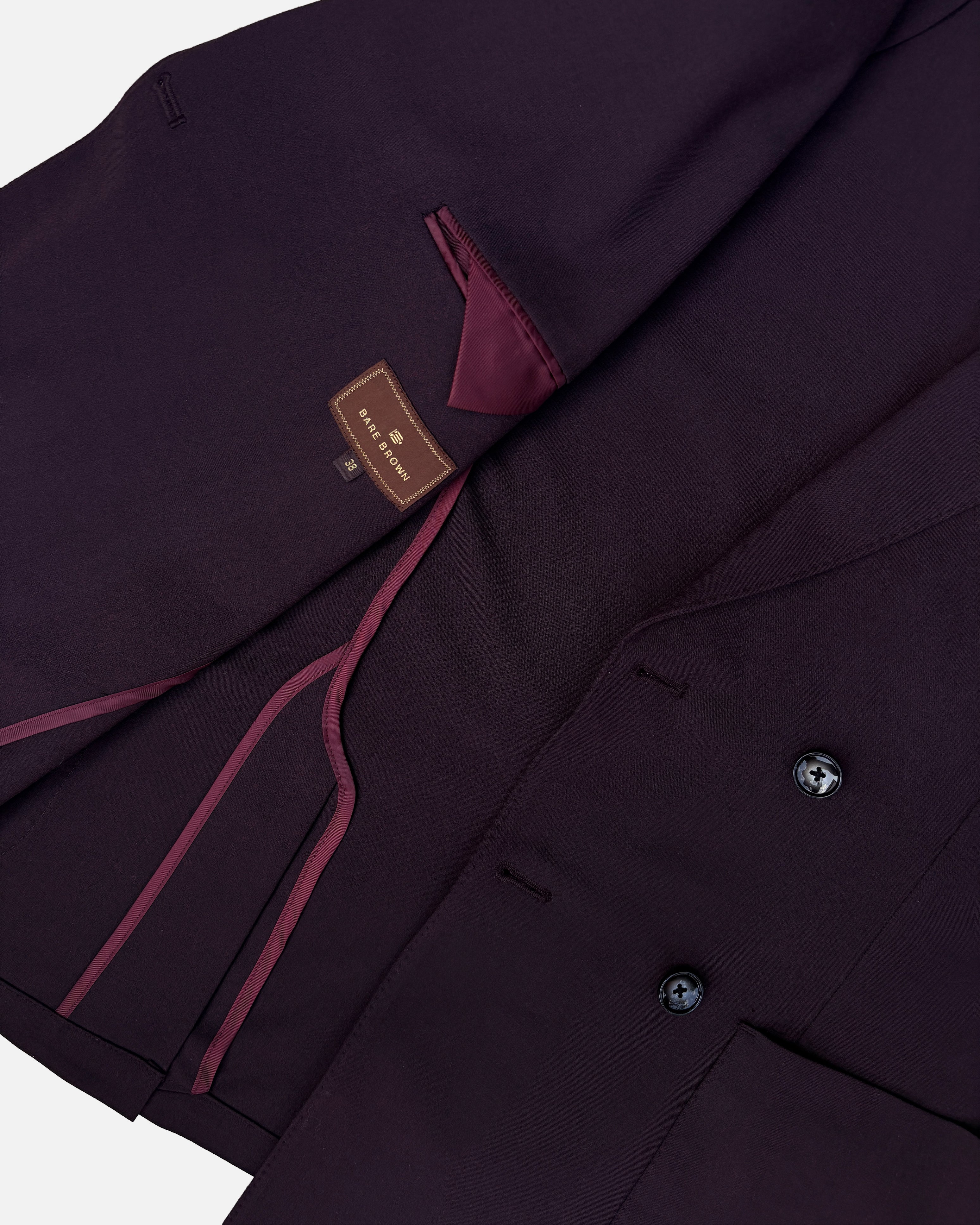 Bare Brown Double Breasted Woven Blazer- Wine