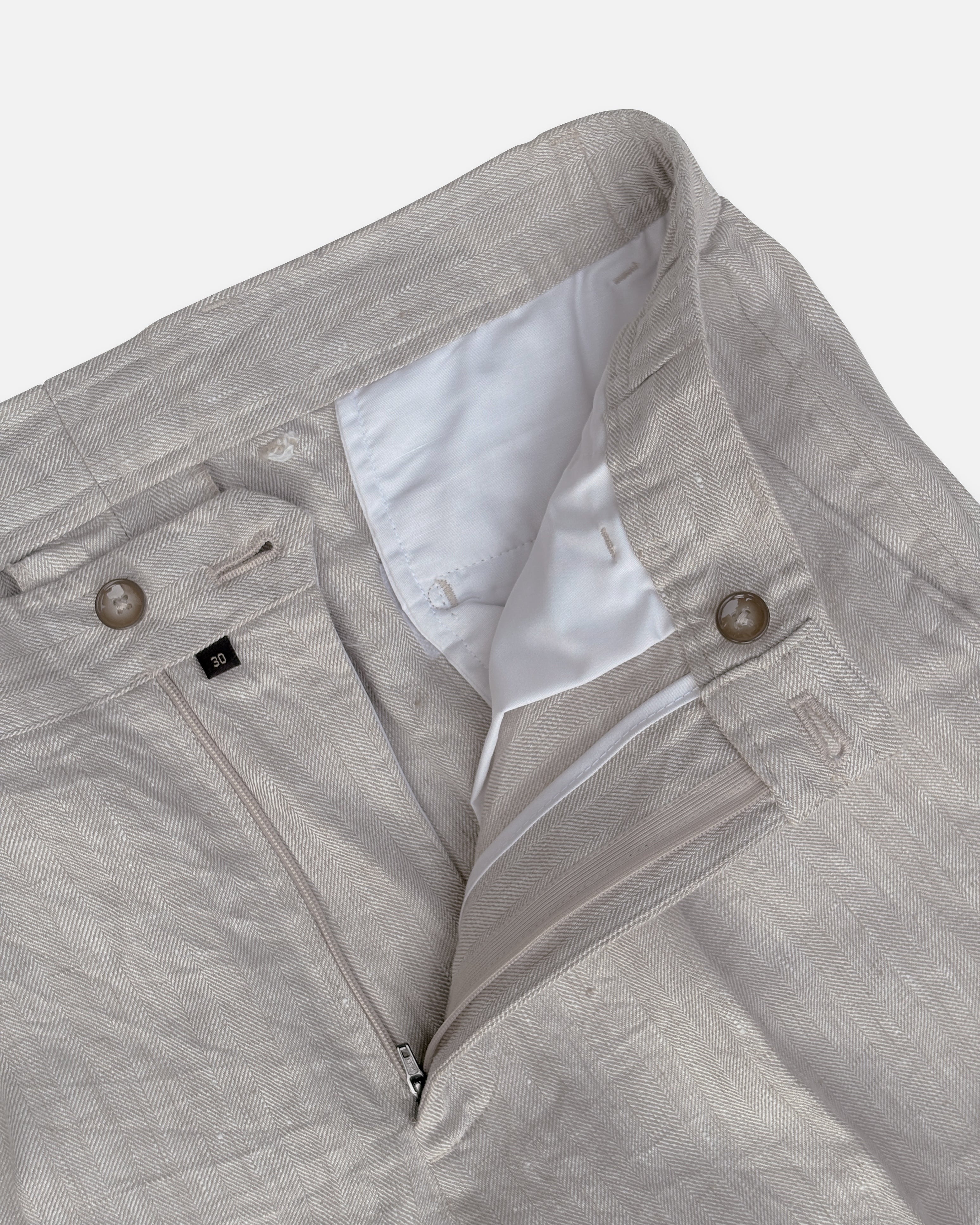 Bare Brown Relax Fit Linen Trouser with side Elastic - Beige