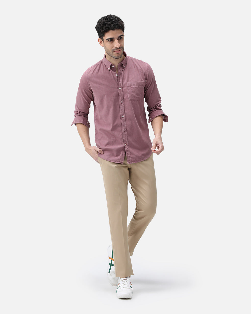 Bare Brown Corduroy Cotton Shirt, Slim Fit with Full Sleeves - Pink