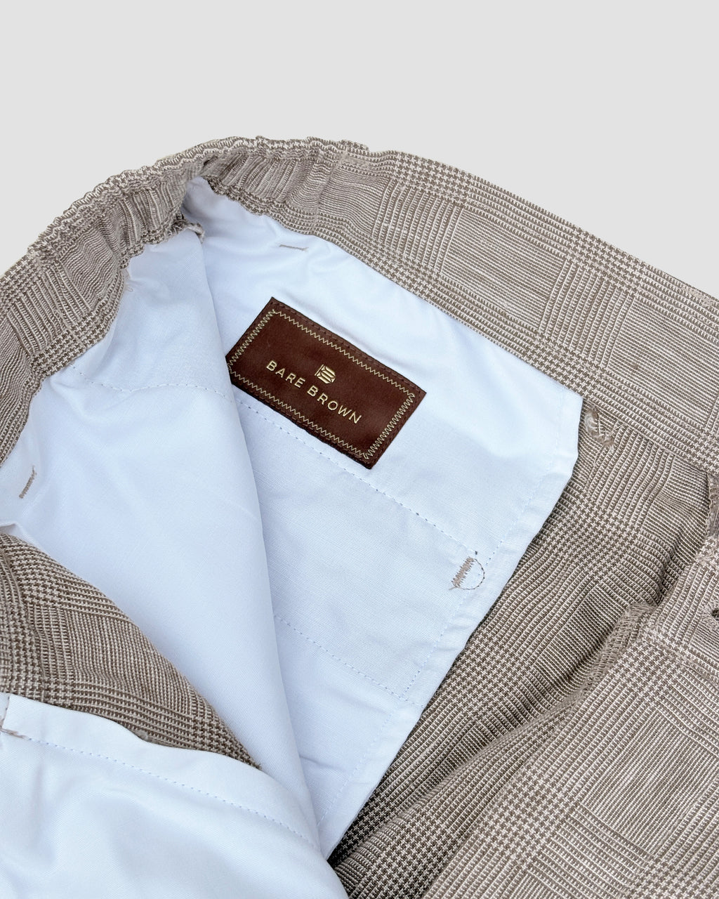 Bare Brown Relax Fit Linen Check Trouser with side Elastic - Brown
