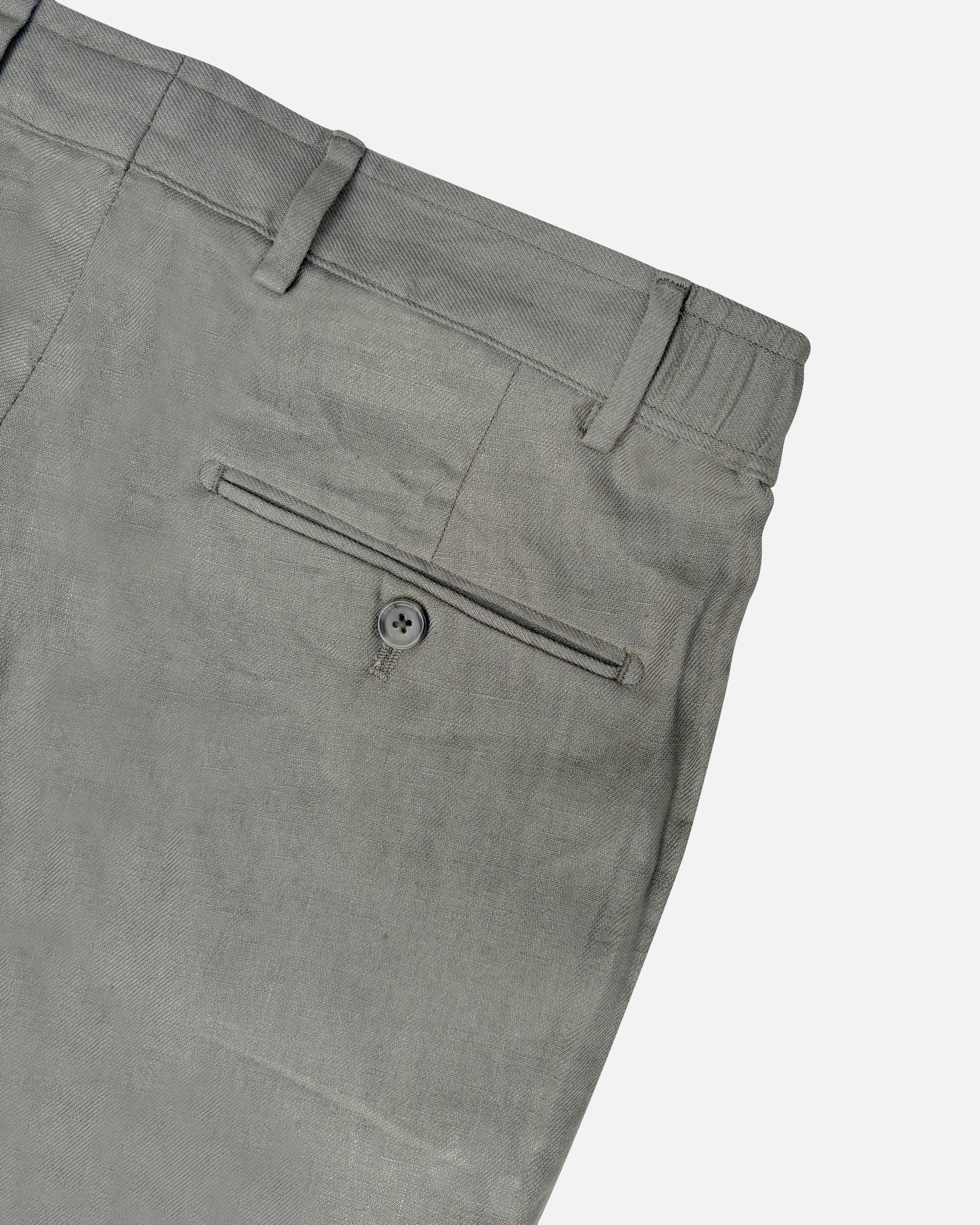 Bare Brown Relax Fit Linen Trouser with Side Elastic - Olive