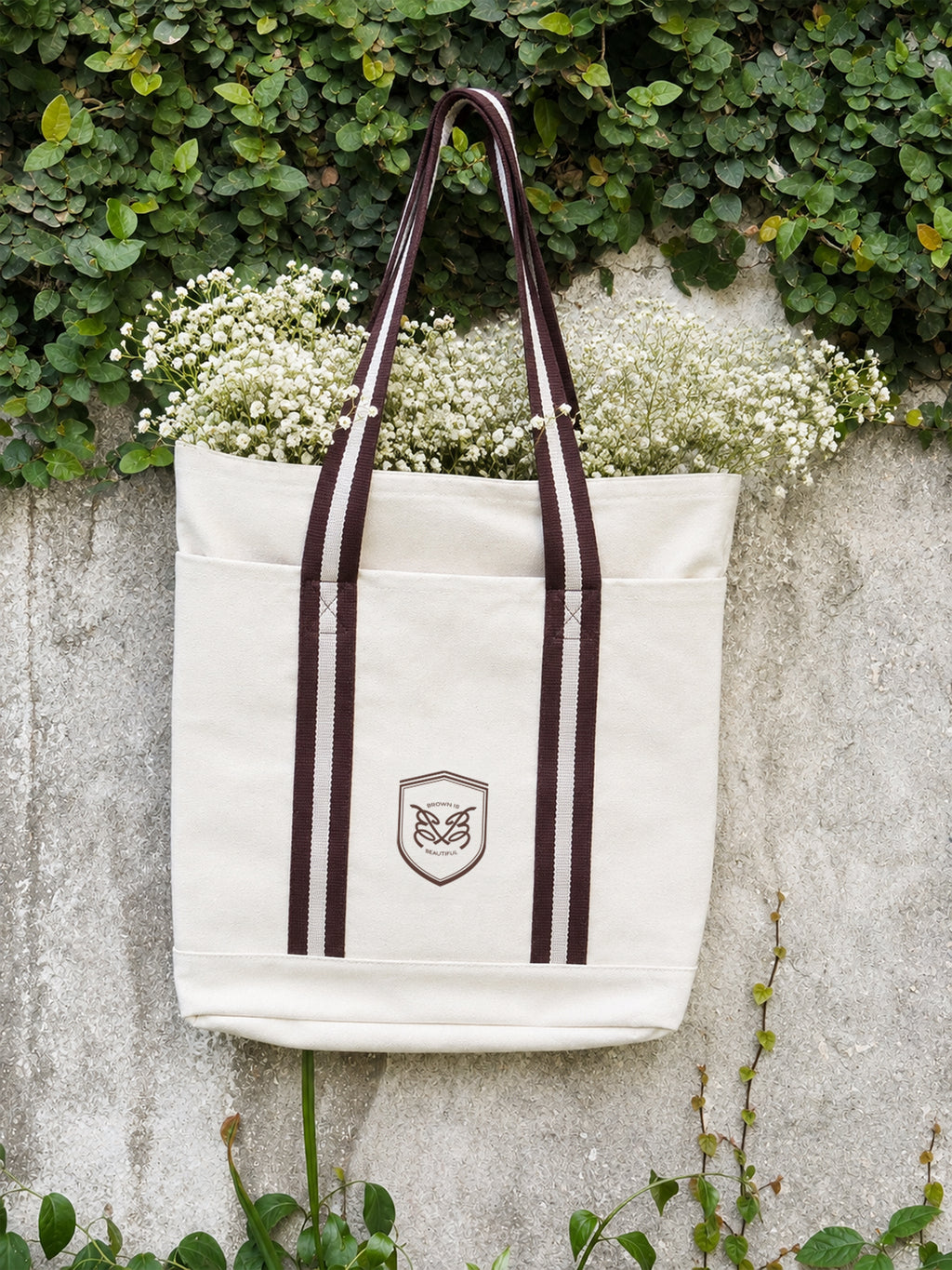 Brown Crest Off-White Tote Bag