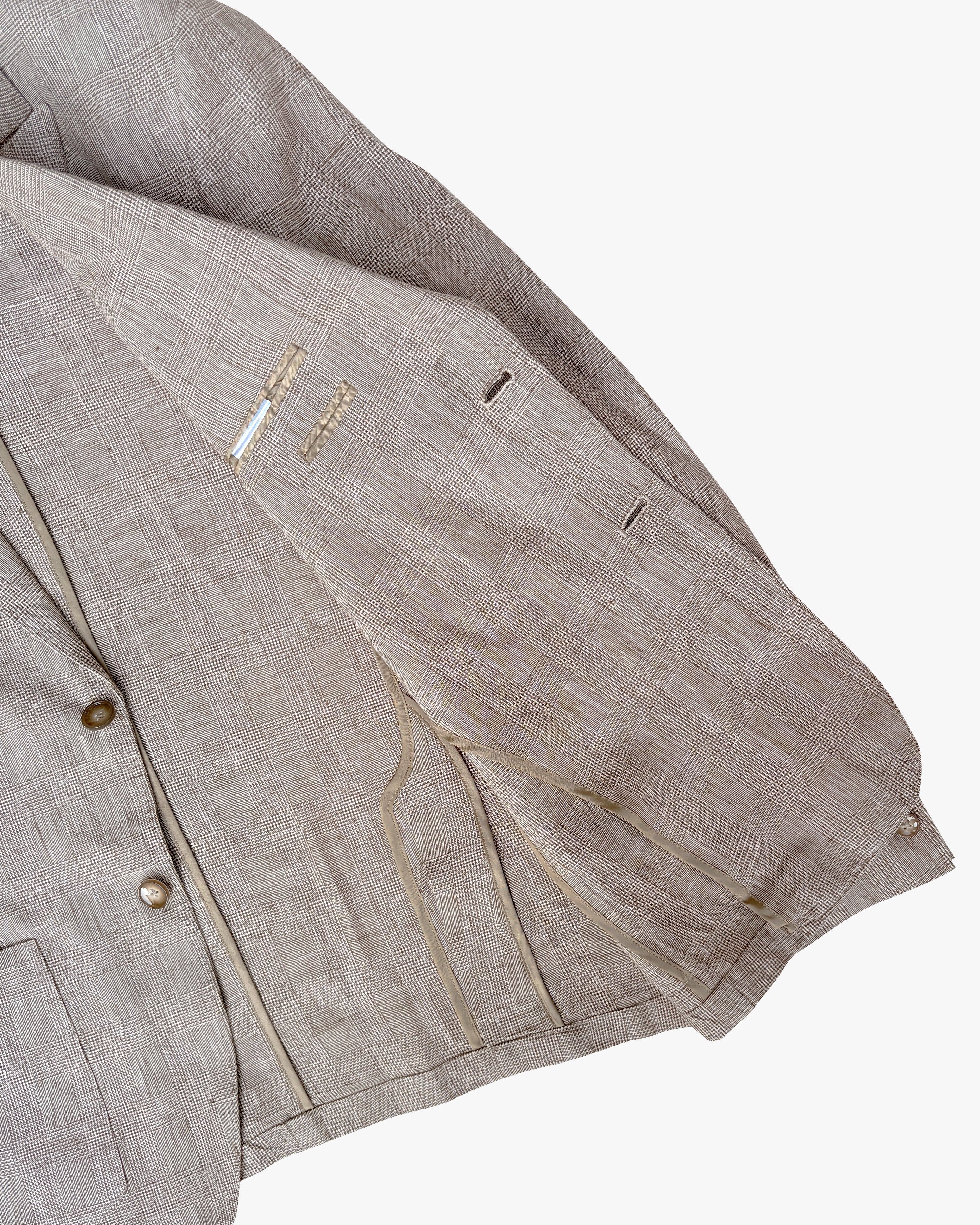 Bare Brown Linen Blazer - Brown Checkered