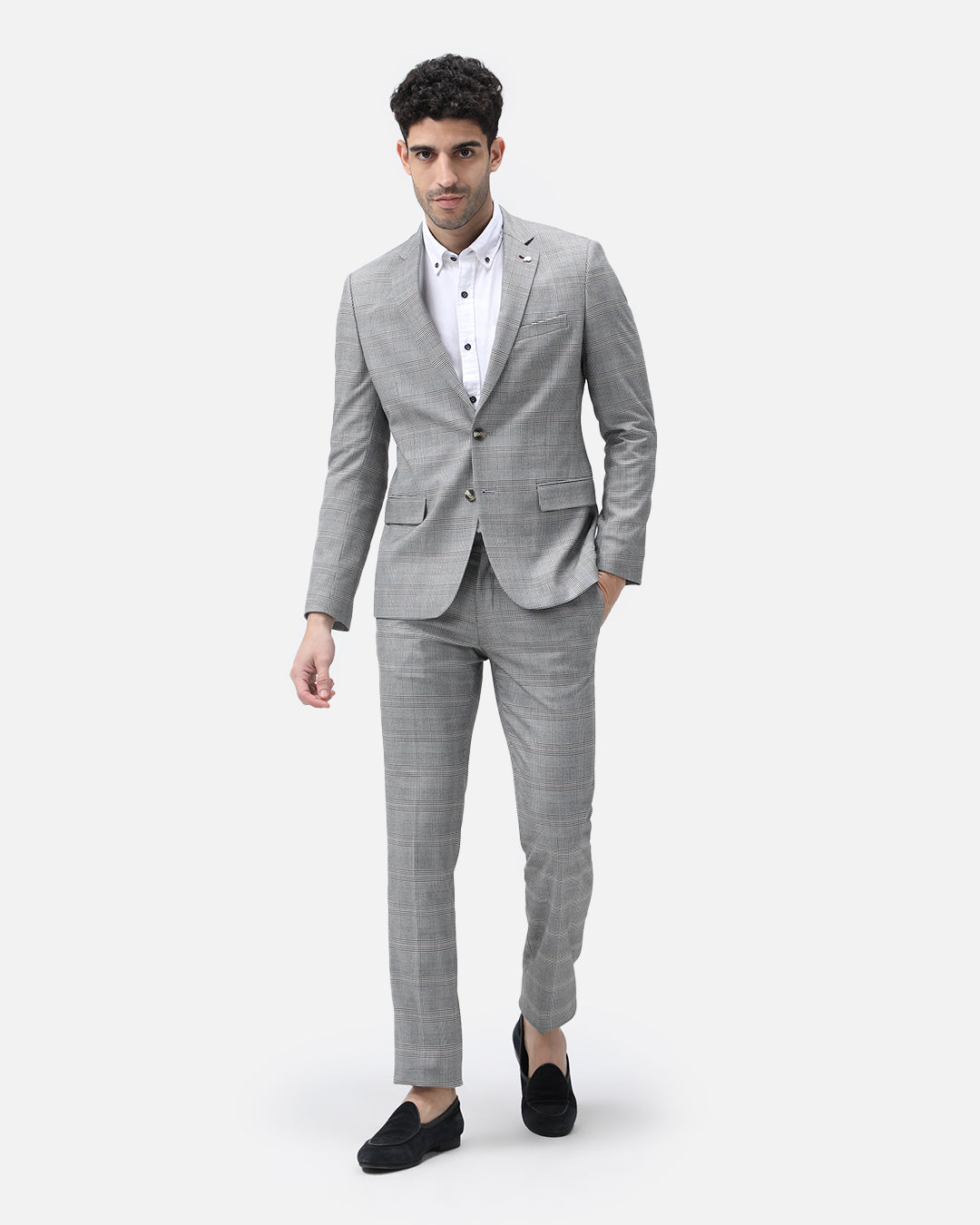 Bare Brown Casual Checkered Blazer - Grey