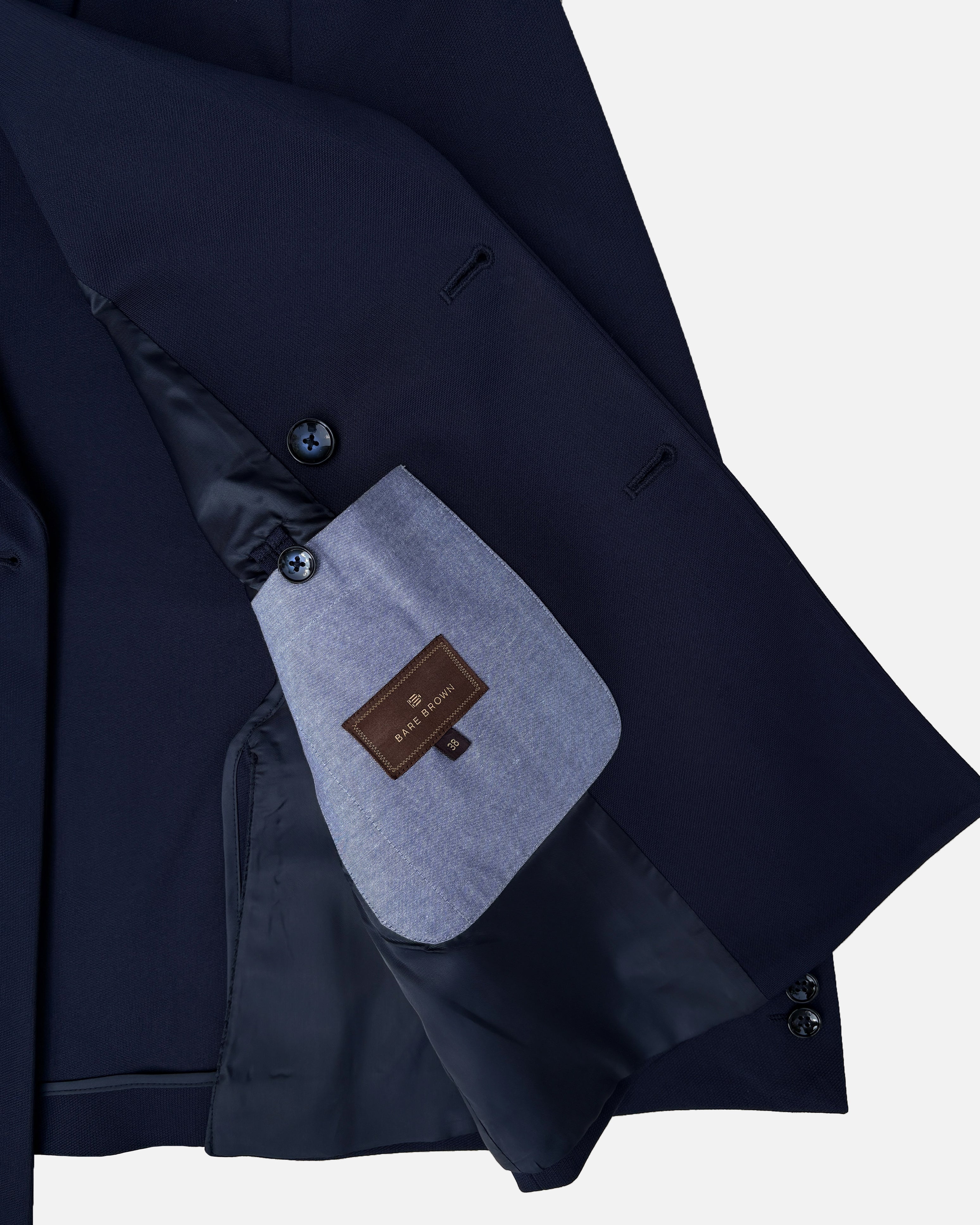 Bare Brown Double Breasted Knit Blazer - Navy