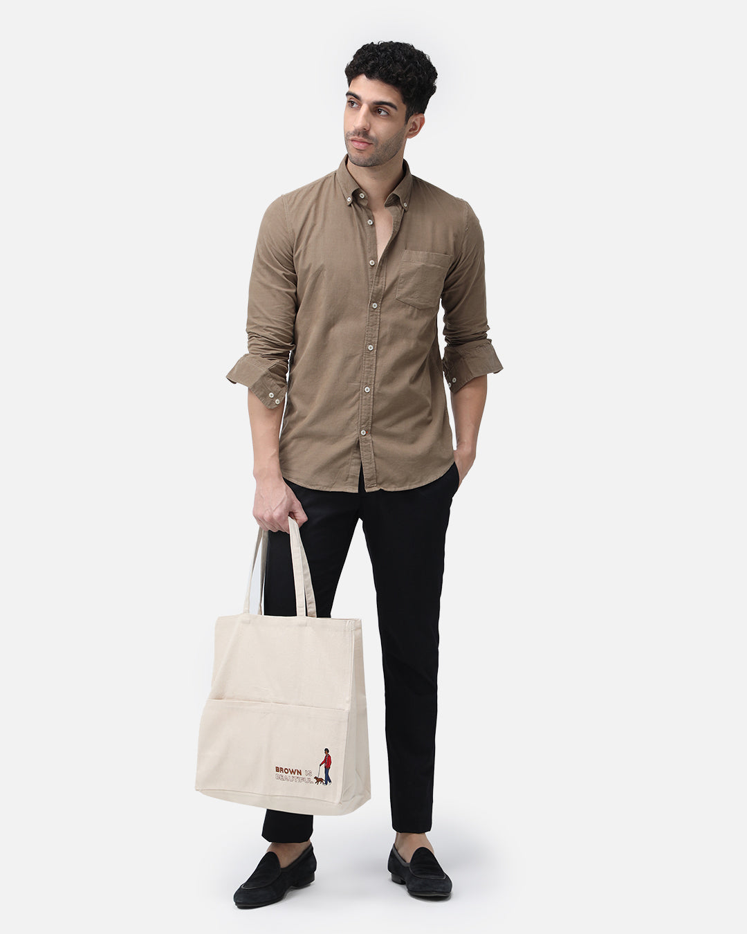 Bare Brown Corduroy Cotton Shirt, Slim Fit with Full Sleeves - Brown